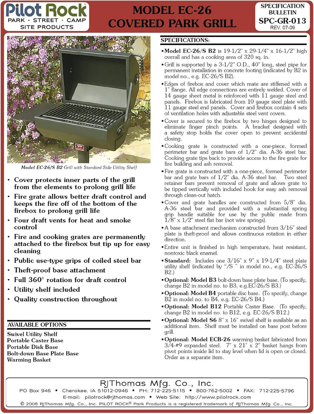 Pilot Rock Steel Covered BBQ Grill - 19in. x 22in. Model Number EC-26/S B2