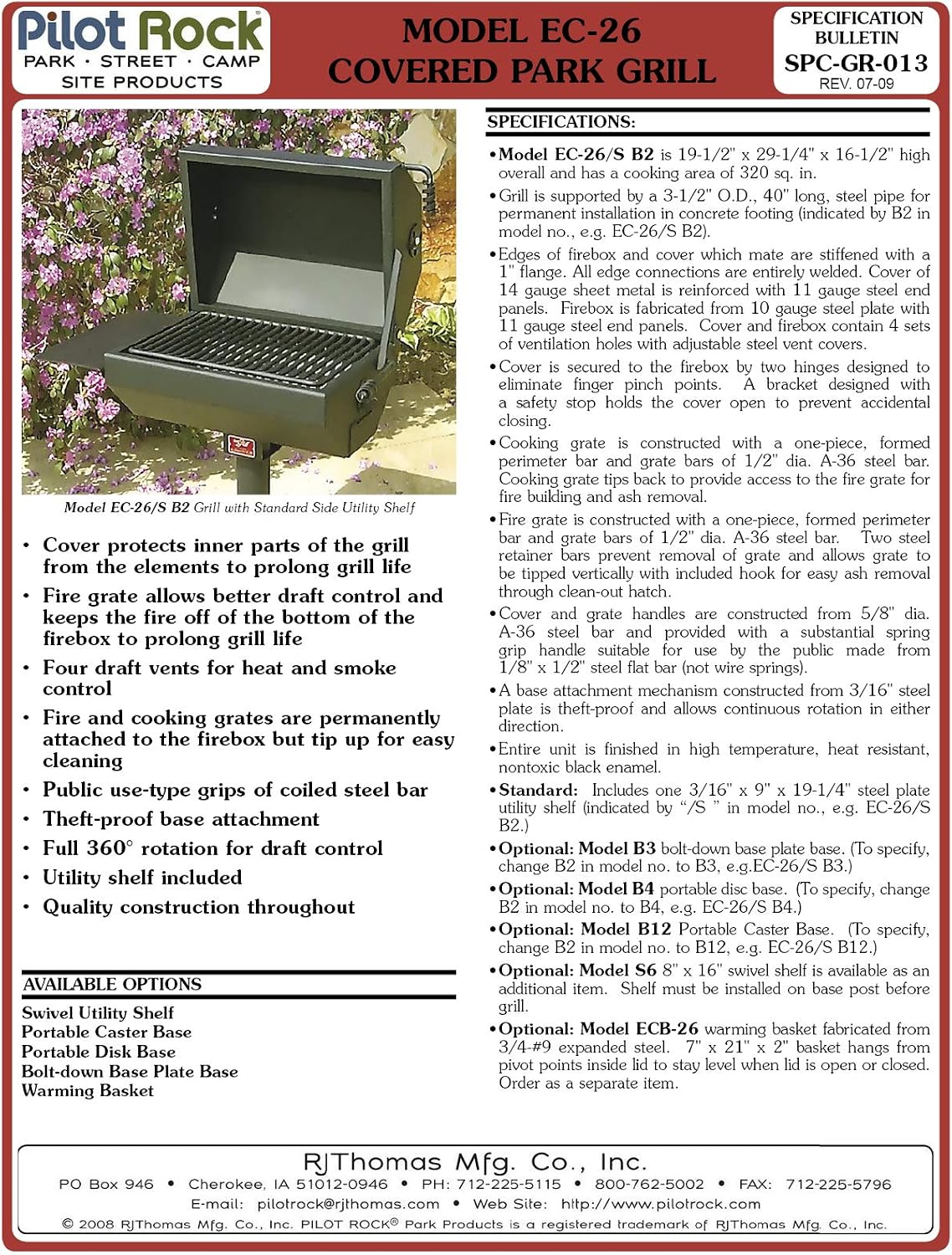 Pilot Rock Steel Covered BBQ Grill - 19in. x 22in. Model Number EC-26/S B2