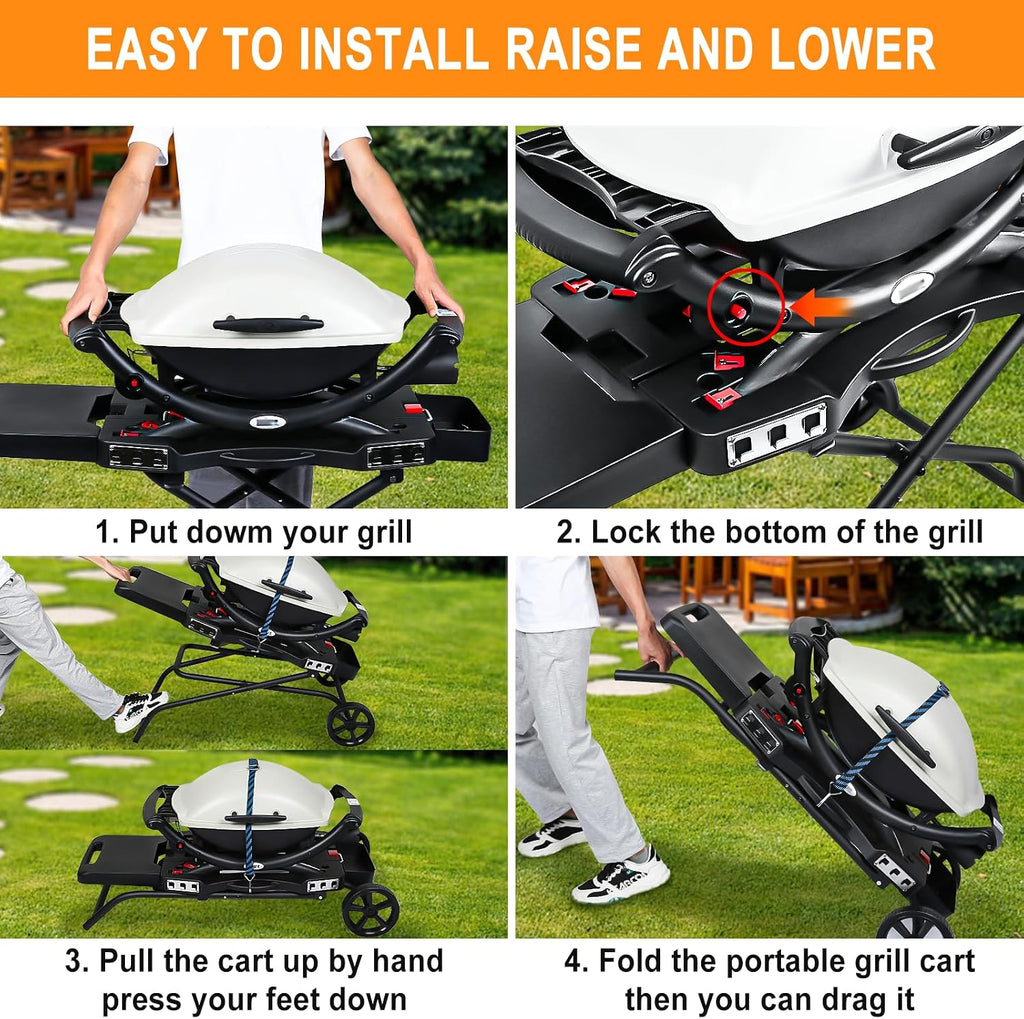 Hisencn Grill Stand for Weber Q1200, Q1000, Q2200, Q2400 Portable Grill Cart for Blackstone 17'& 22' Table Top Griddles, Outdoor BBQ Stand for Weber Q Series Gas Grills, for Travel and Camping