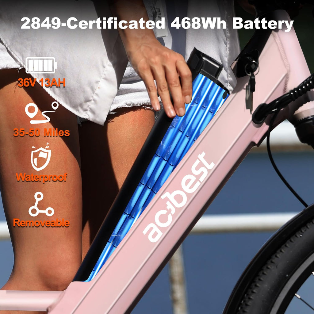 ACTBEST Core Electric Bike for Adults - 468Wh Removable Battery, 26 inch Step Thru Electric Bicycle, Peak 750W Brushless Motor Cityrun Ebike, with 7 Speed, Up to 50 Miles