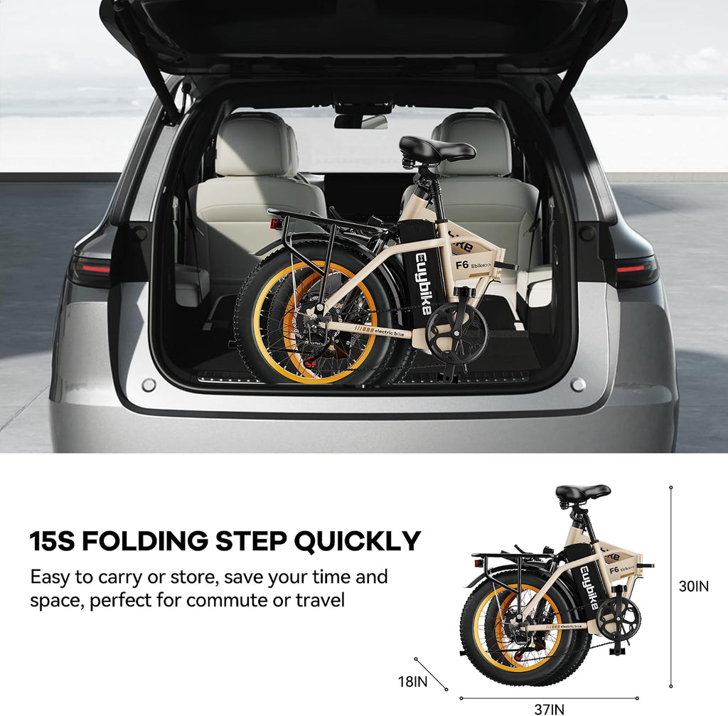 Foldable Electric Bike for Adults, 48V 20Ah Removable Lithium Battery up to 80Miles, 20' Fat Tire 1000W Peak Motor Dirt Ebike Adult Electric Bicycle for Commute Beach Mountain E Bike