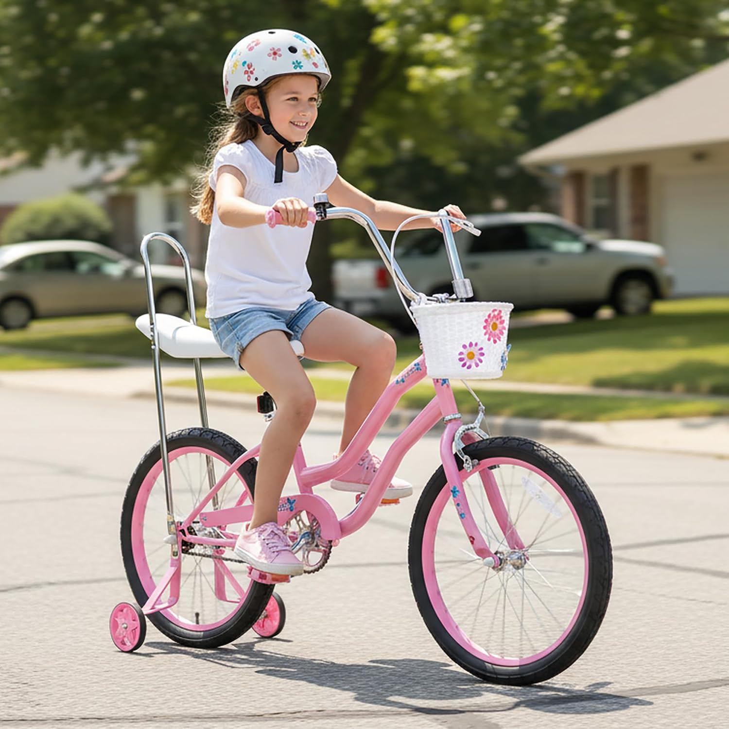 JOYSTAR Manteca 20 Inch Kids Bike with Training Wheels, Banana Seat Bike for Girls Ages 6 and Up, Kids' Bicycle, Adjustable Seat & Handlebars