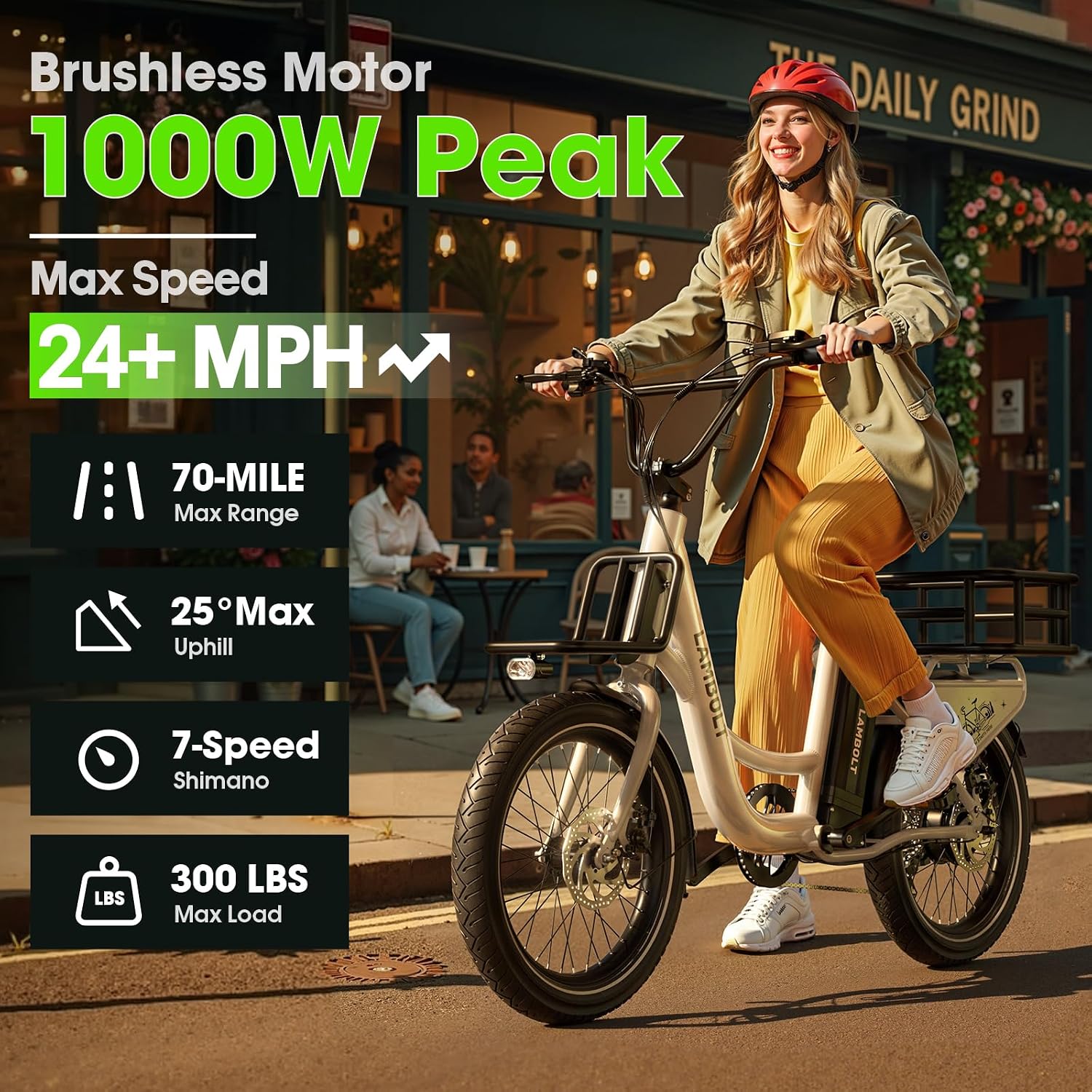Electric Bike for Adults - 1000W Peak Motor Ebike with 48V15Ah Removable Battery, 20' x 3.0 Fat Tire Step-Thru 7-Speed Commuter Electric Bicycle, Up to 24 MPH, 70 Miles Range, UL 2849 Certified.