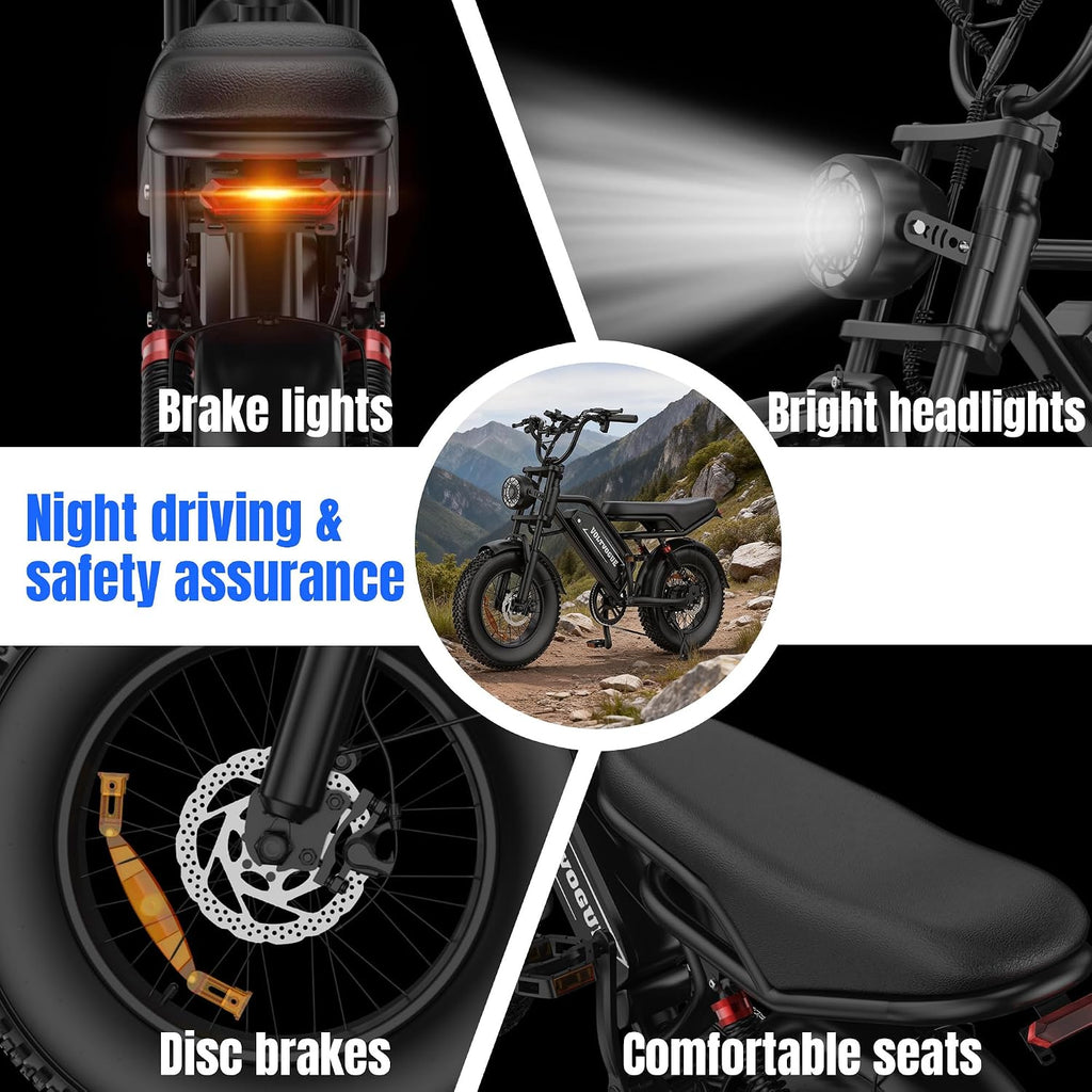 Electric ebike | Full Suspension | Peak 1500w Motor | 25/31MPH Top Speed | Range 40-70 Miles | 48V 960/748Wh Removable Battery | LED Headlights | 20/16-Inch All-Terrain Fat Tires |