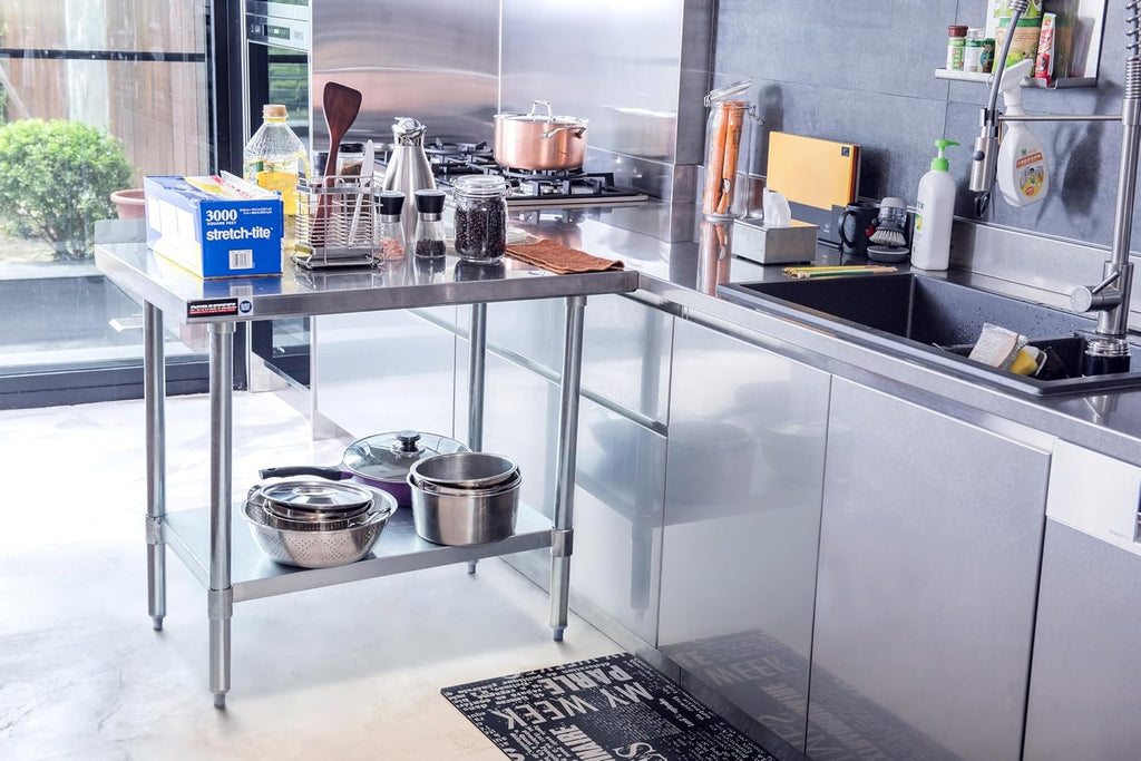 DuraSteel NSF Commercial Kitchen Table - 24 x 30 Inch Cooking Prep Stainless Steel Kitchen Island Workstation w/ Adjustable Under Shelf - Heavy Metal Backsplash Workbench For Restaurant, Home, Garage