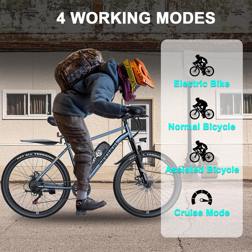 26' Electric Bike for Adults, E-Bike Commuter–500W Brushless Motor,375/749WH, 7-Speed, Front Suspension Fork, 20/28MPH Top Speed, 40+ Miles Long Range