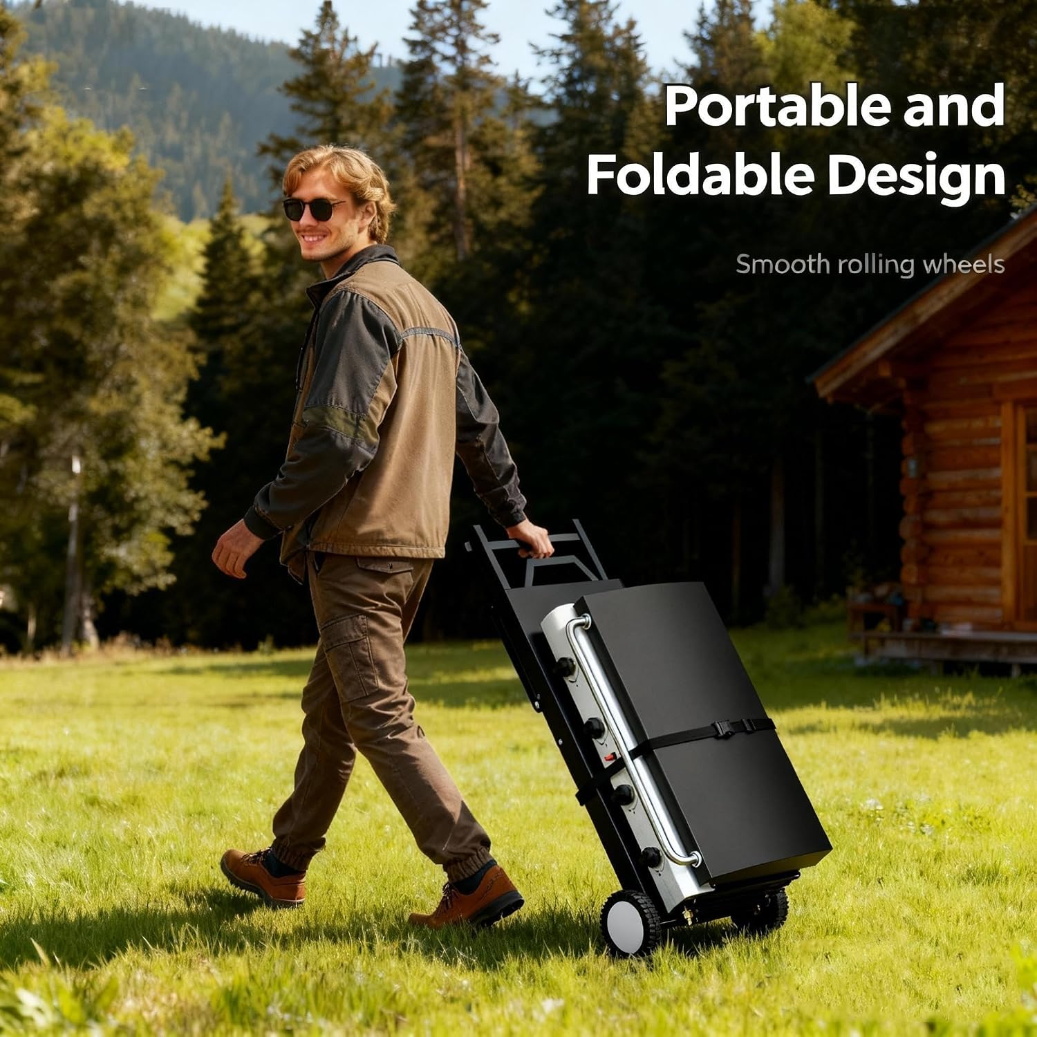 ROVSUN 40000 BTU Foldable Flat Top Gas Grill with Cart, Enameled Tray & Lid, 4 Burner Portable Rolling Propane Griddle with Electronic Ignition & Regulator for Outdoor Cooking Camping BBQ Tailgating
