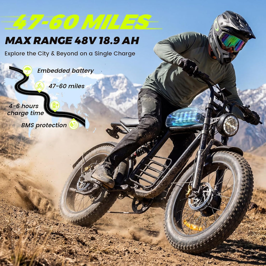 Electric Bike for Adults, 1000W/1500W Dirt Bike, 30MPH/34MPH, 48V 15Ah/48V 18.9Ah E-Bike, 30-47 Miles Electric Motorcycle, 20' Fat Tire Off-Road Bike, All Terrain for Mountains, Snow, Sand, Road