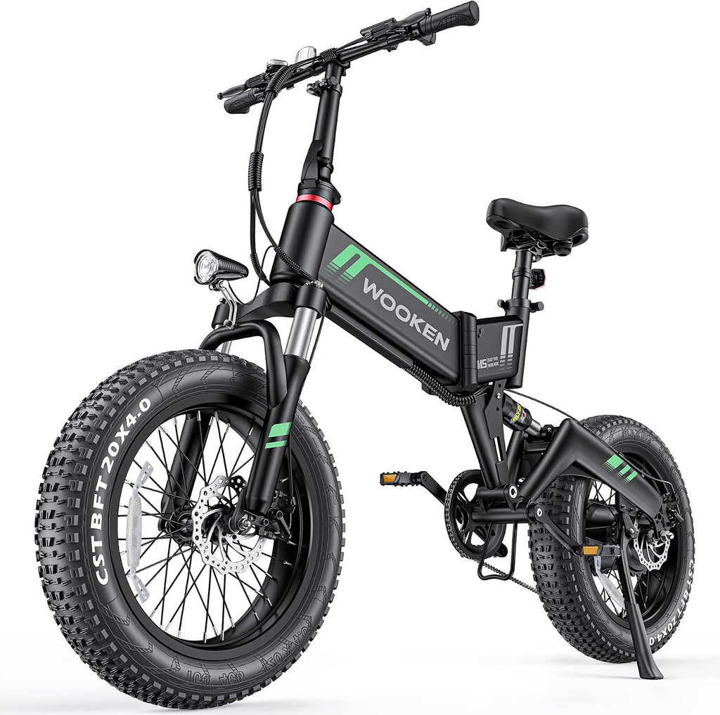 Wooken Electric Bike, 20''X4.0 Fat Tire Electric Bike for Adults, Peak 1000W Foldable Electric Bike with 48V 10Ah Battery,Professional 7 Speed,Shock Absorber, 20MPH Ebike for Mountain Beach Snow
