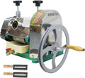Manual Sugar Cane Press Juicer Machine, 3 Rolls Stainless Steel Sugarcane Crusher Grinder, W/2 Peeling Knives and Wooden Handle, for Sugarcane Ginger Sweet Sorghum