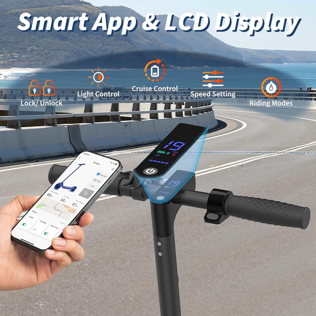 Electric Scooter, 350W-500W Motor, 19 MPH to 22MPH, 15-41 Miles Range, Dual Suspension, Dual Braking, App Control, Foldable Commuter E Scooter for Adults and Teens