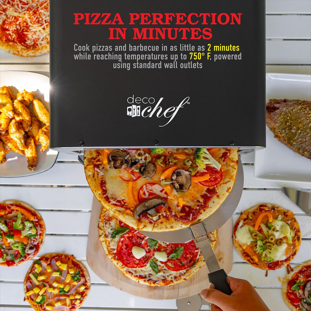 Deco Chef Electric Pizza Oven, 12-Inch Ceramic Stone and Grill, 1800W, Bakes up to 750 Degrees for Countertop Artisan Style Pizza, 13' Double Wall Stainless Steel, Indoor & Portable Outdoor Pizza Oven