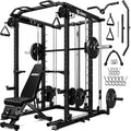 S1-V4 Smith Machine, 2000LBS Power Cage with Cable Crossover System, All-in-One Squat Rack with Smith Bar, Strength Training Equipment for Hone Gym