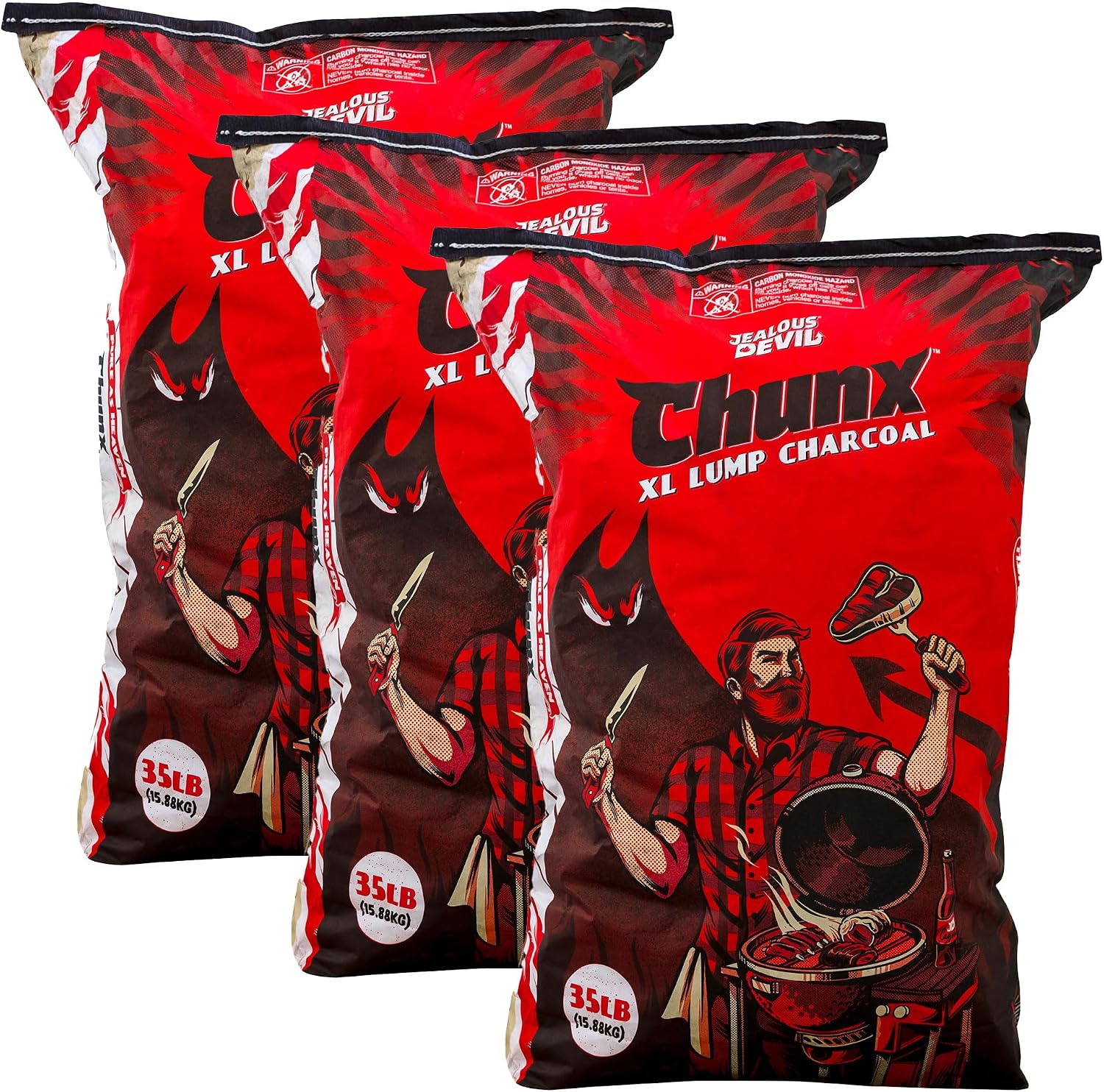 Jealous Devil 100% All Natural Pro Restaurant Quality Hardwood Lump Charcoal for Grilling and Smoking, 35 Pound Bag (3 Pack)