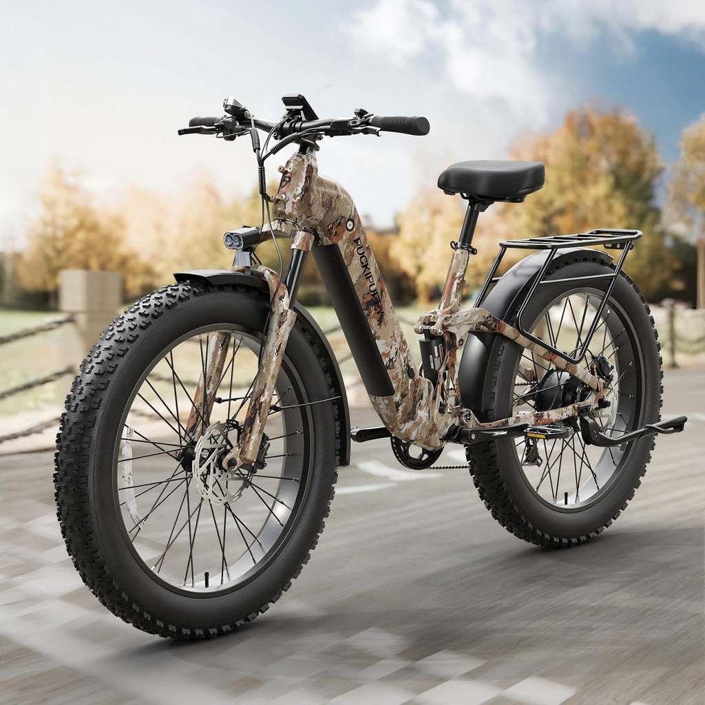 Ebike+A Luxury Accessory Pack, Electric Bike for Adults 960W, 48V 20AH Battery Adult Electric Bicycles, 26' Fat Tire Full Suspension Step-Thru Ebike, 28MPH Mountain Ebike, 7 Speed, 80Miles Range
