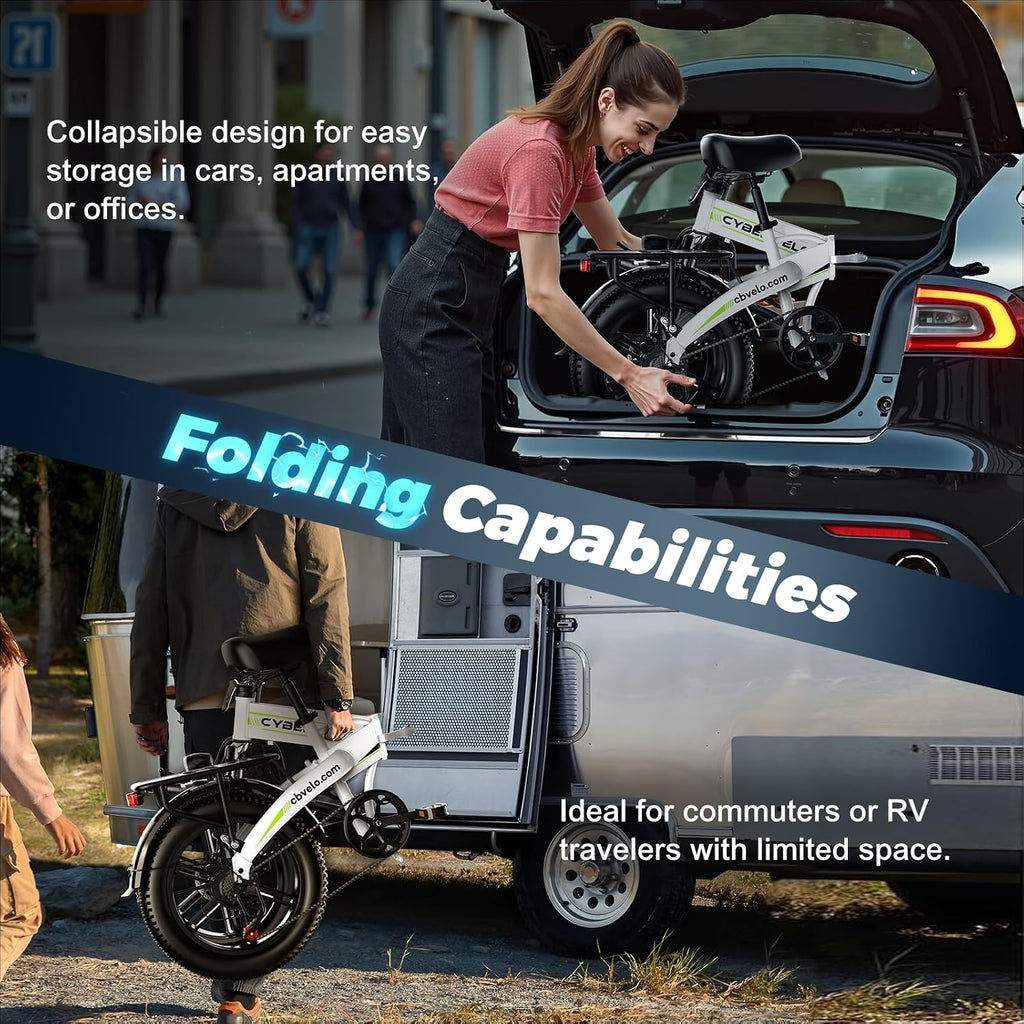 DriftGod Folding Electric Bike, 48V 20.8AH Large Removable Battery E Bike - 20'x3' Fat Tire - 80 Miles Max Range Ebike for Adults,Electric Bicycles for Commuter