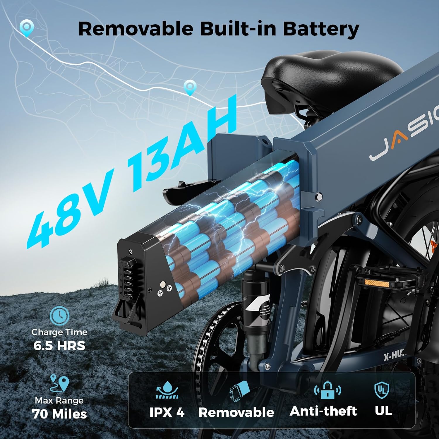 Jasion X Hunter/PRO Electric Bike for Adults,1800W/1400W Peak 20''Fat Tire Foldable Ebike,Folding E Bike Up to 80/70 Miles Range,720/624WH Removable Battery,30 MPH E Bike,Certified by UL2849