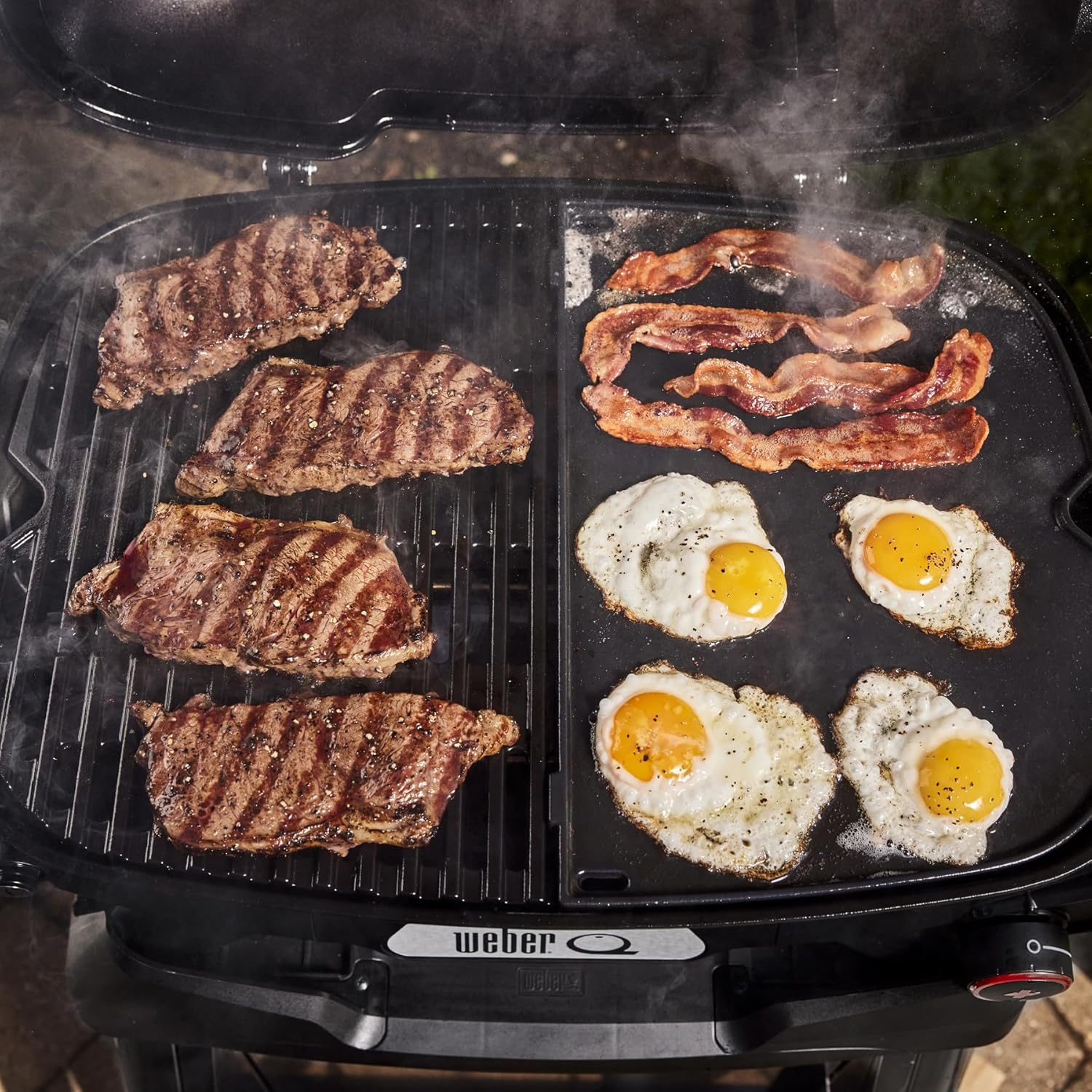 Weber Q 2800N+ Liquid Propane Portable Grill, Charcoal Grey – Wide 250°–700°F Temp Range with Plus Burner for Searing, Low‑Temp Roasting & High-Dome Lid for Travel & Camping
