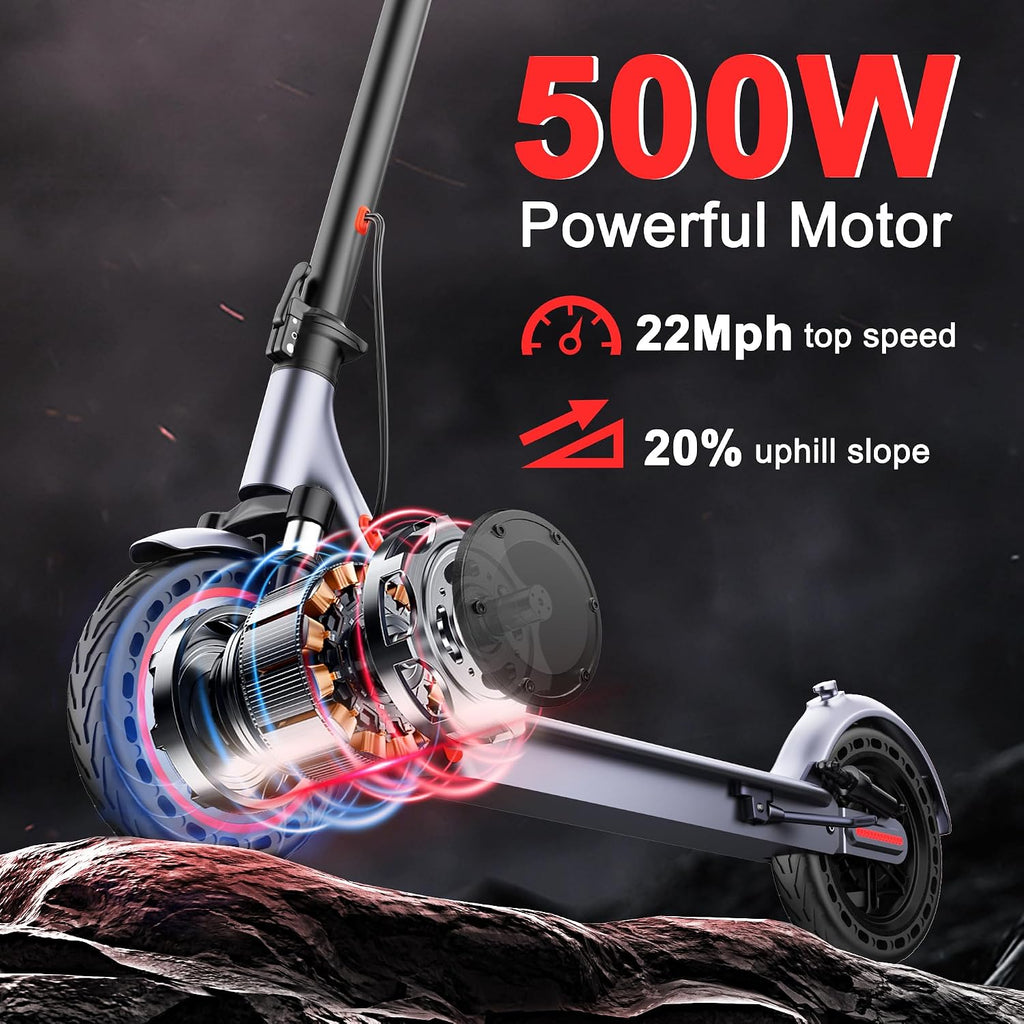 Maxshot Electric Scooter, 8.5' /10' /14' Tire, 16/19/22 Mph Top Speed, 12/16/21/27/28/49/50 Miles Long Range, Folding Escooter for Adults and Kids with Seat Bag, Dual Braking, Dual Suspension, App