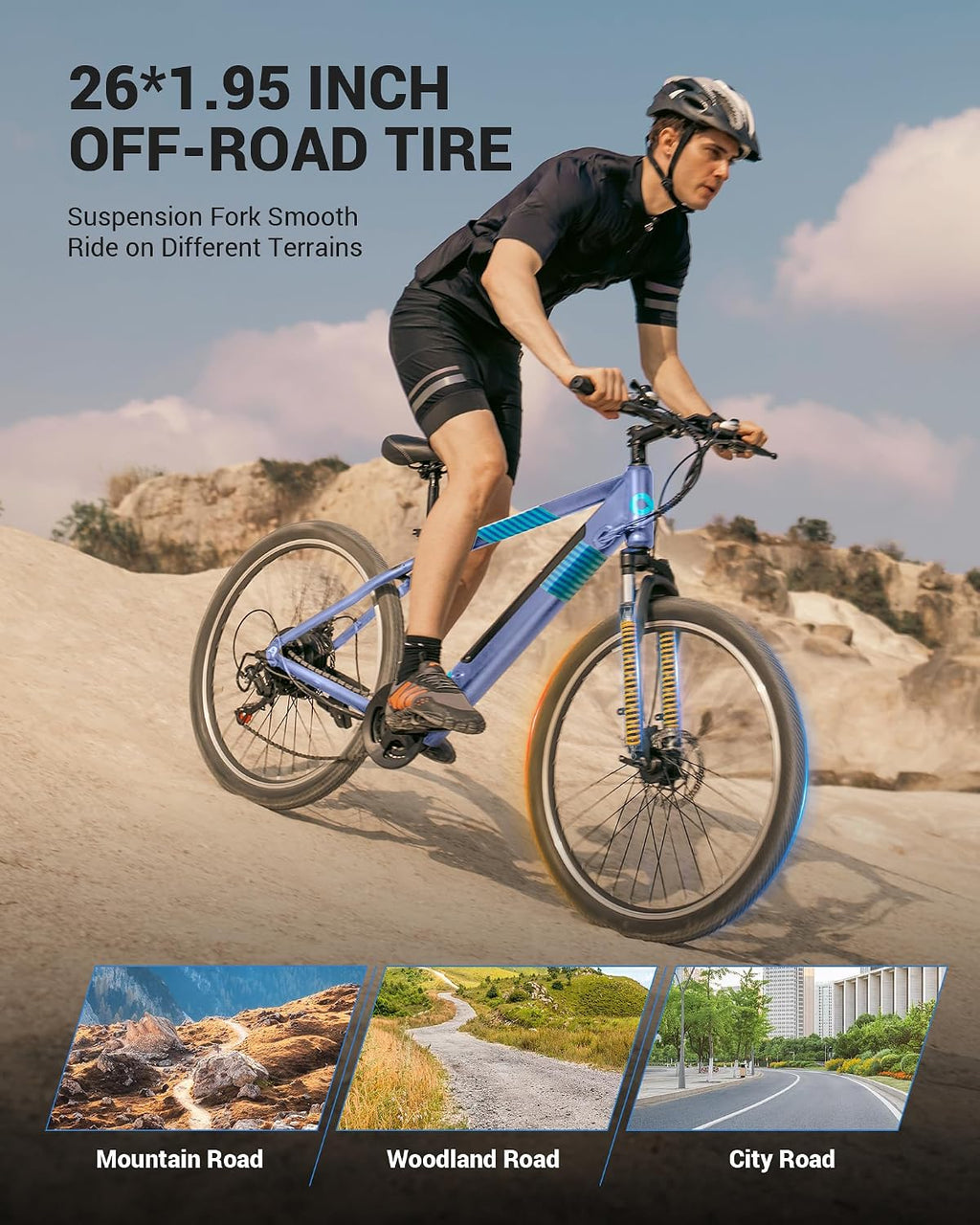 MULTIJOY Electric Bike for Adults,36V Built-in Invisible Removable Battery,350W Brushless Motor(Peak 450W) Electric Mountain Bike,26' Tires&Front Fork Suspension,UL Certified 7-Speed