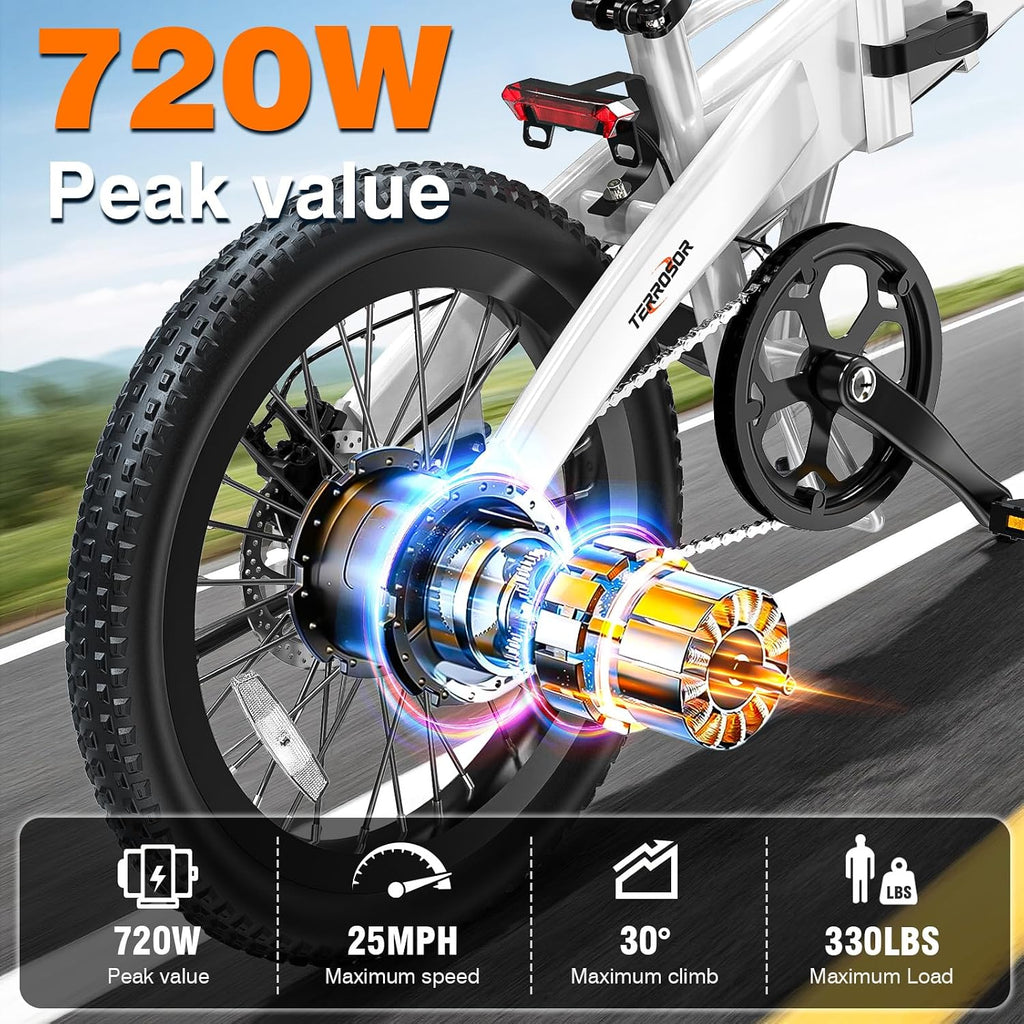 Electric Bike for Adults and Teens, 560W Motor 24MPH Compact Commuter Ebike, 32 Miles Range, 48V 10Ah Battery, 3 Shock Absorbers, 14' Mini Foldable Electric Bicycles with Basket, UL 2849 Certified