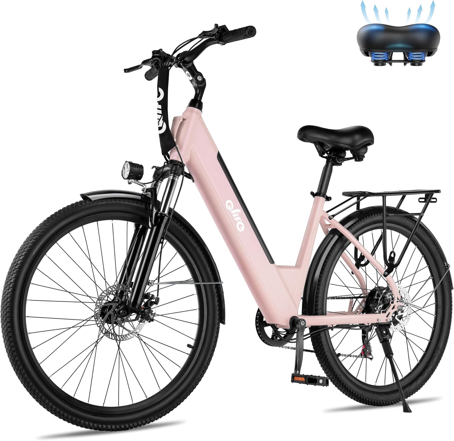 Qlife Cityone Electric Bike for Adults & Teens, Step-Through Commuter Ebike, 1000W Peak Motor, 55-Mile Range, 48V Removable Battery, 26-Inch City Tires, 7-Speed, Up to 25 MPH