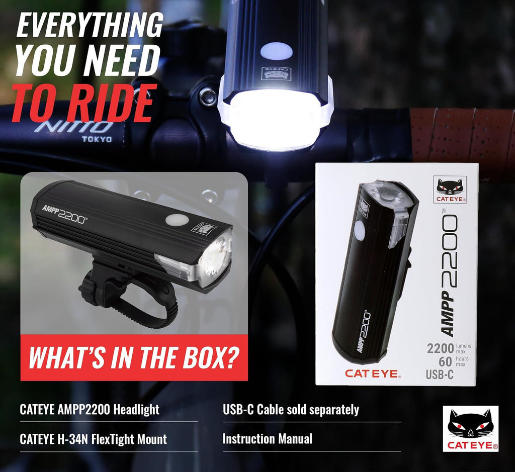 CATEYE AMPP USB Rechargeable Bike Light – High Visibility Super Bright OptiCube™ Headlight for Commuters, Road Cyclists & Mountain Bikers, Day & Night Riding Modes, IPX4 Waterproof, Tough & Durable