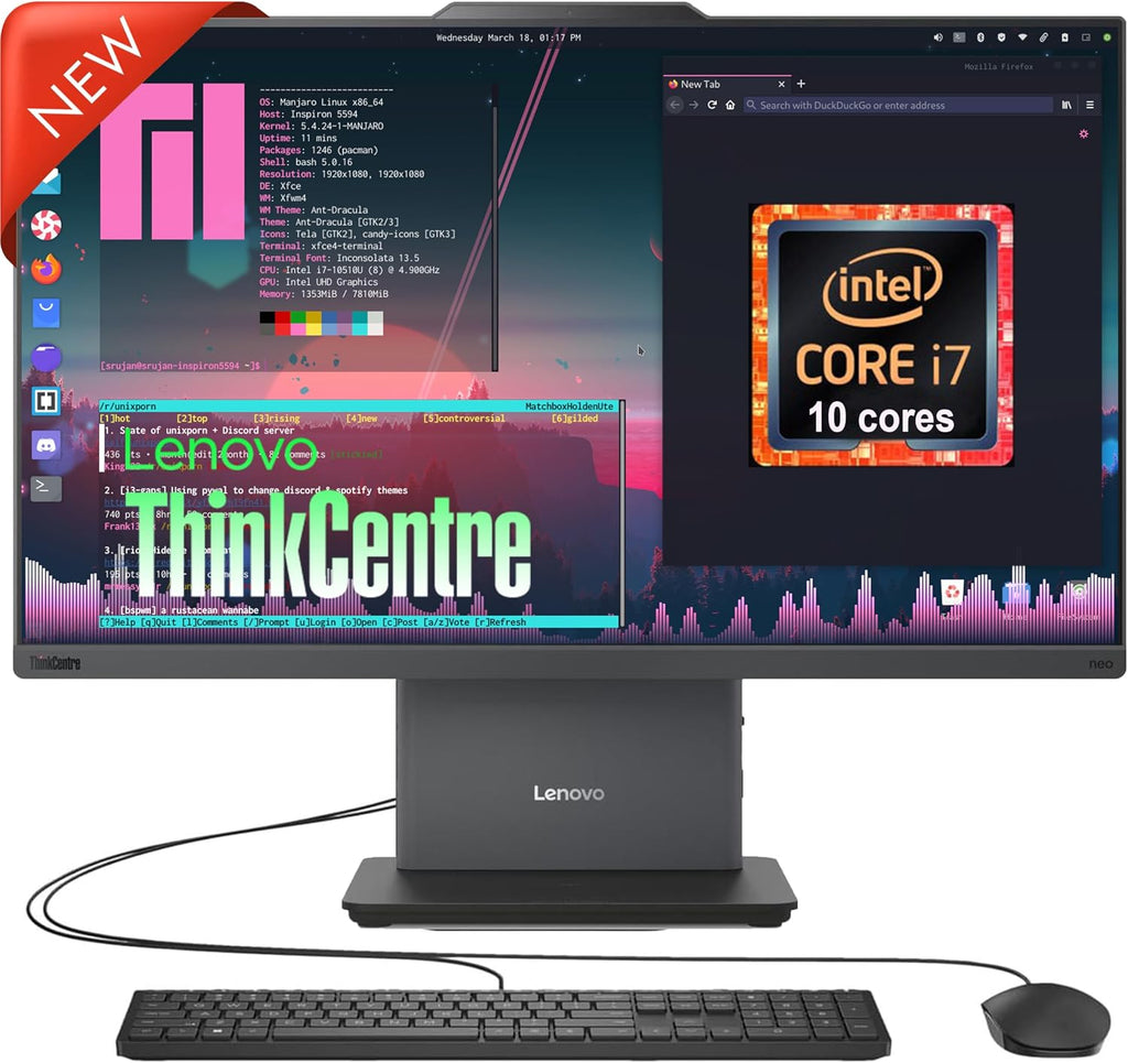 Lenovo ThinkCentre All-in-One Computer | Intel 10-core i7 Processor (4.9GHz) | 16GB DDR5 RAM, 512GB SSD | 24'' Full HD Display | Wi-Fi 6 | Bluetooth | USB-C | HDMI in&Out | KB&Mouse | Windows 11 Pro
