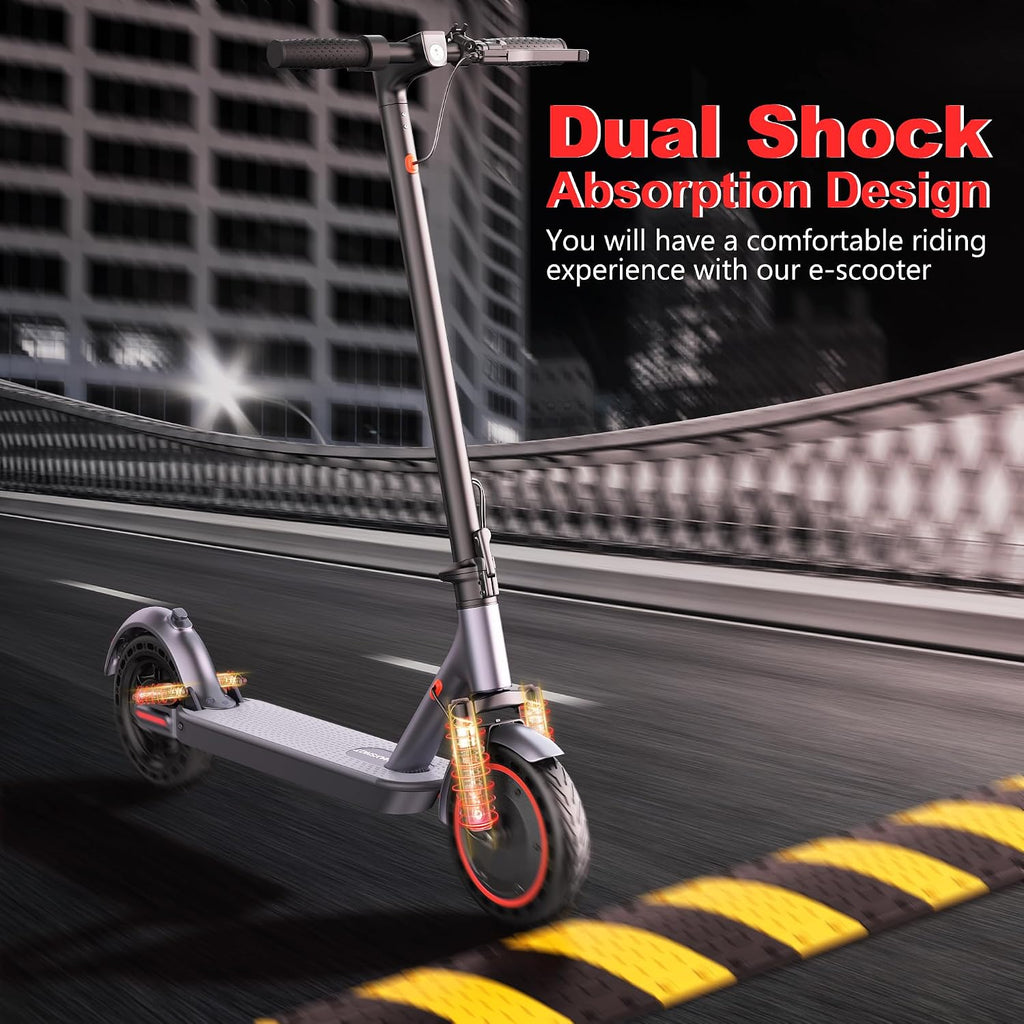 Maxshot Electric Scooter, 8.5' /10' /14' Tire, 16/19/22 Mph Top Speed, 12/16/21/27/28/49/50 Miles Long Range, Folding Escooter for Adults and Kids with Seat Bag, Dual Braking, Dual Suspension, App