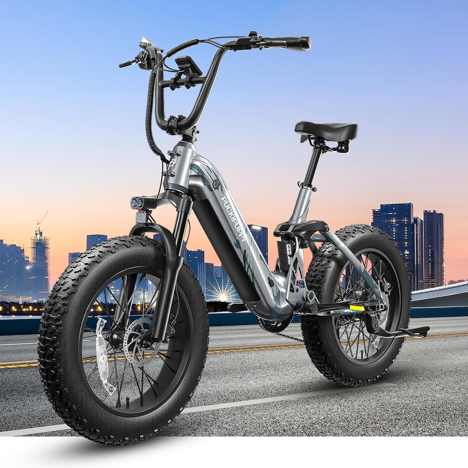 PUCKIPUPPY Electric Bike Mountain Ebike 20'' Fat Tire 7 Speed for Adults | 960W, 48V 20Ah Battery, Full Suspension, 28MPH, 80Miles Range, LCD Display
