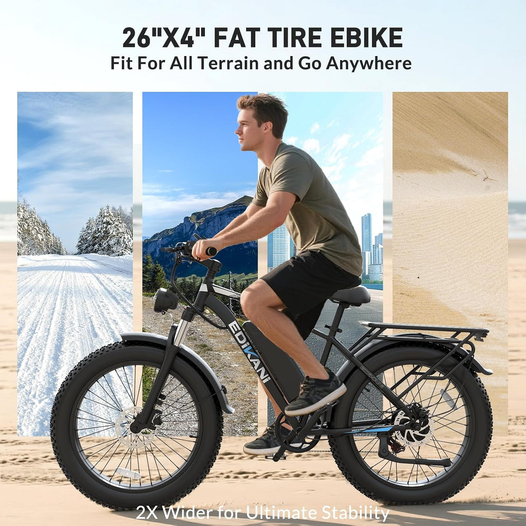 EDIKANI S01 26' Electric Bike for Adults, Peak 2000W 34MPH Fast E Bike for Men, 100 Miles Fat Tire Ebike for Adults Electric with 1104WH Removable Battery, E Bicycle for Commuter with Brake Light