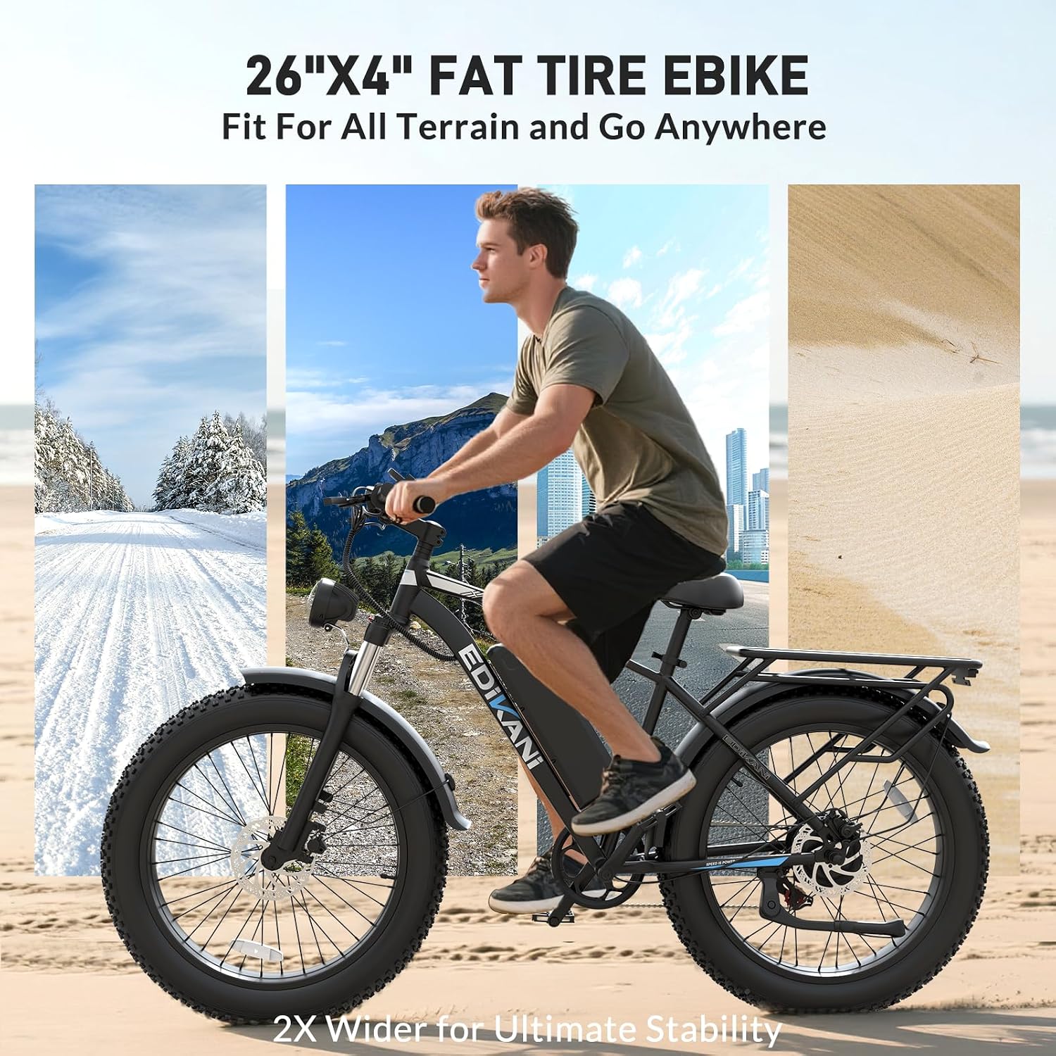 EDIKANI S01 26' Electric Bike for Adults, Peak 2000W 34MPH Fast E Bike for Men, 100 Miles Fat Tire Ebike for Adults Electric with 1104WH Removable Battery, E Bicycle for Commuter with Brake Light