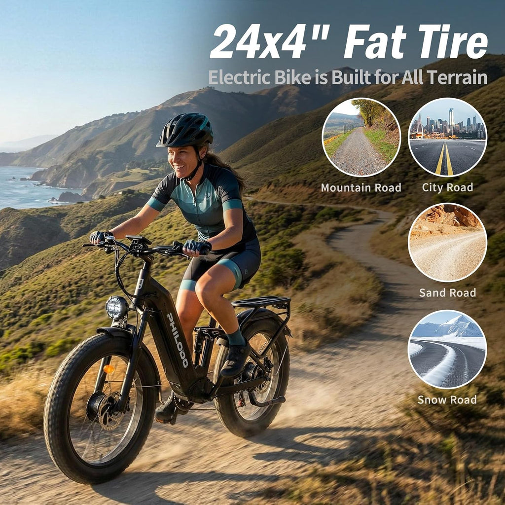 5000w Dual Motor E-Bike 60V Electric Bike for Adults,45 MiIe P-Hour Full Suspension Hydraulic Disc Brakes EBike,26/24x4 Fat Tires Mountain Bikes for All Terrain Snow/Sand