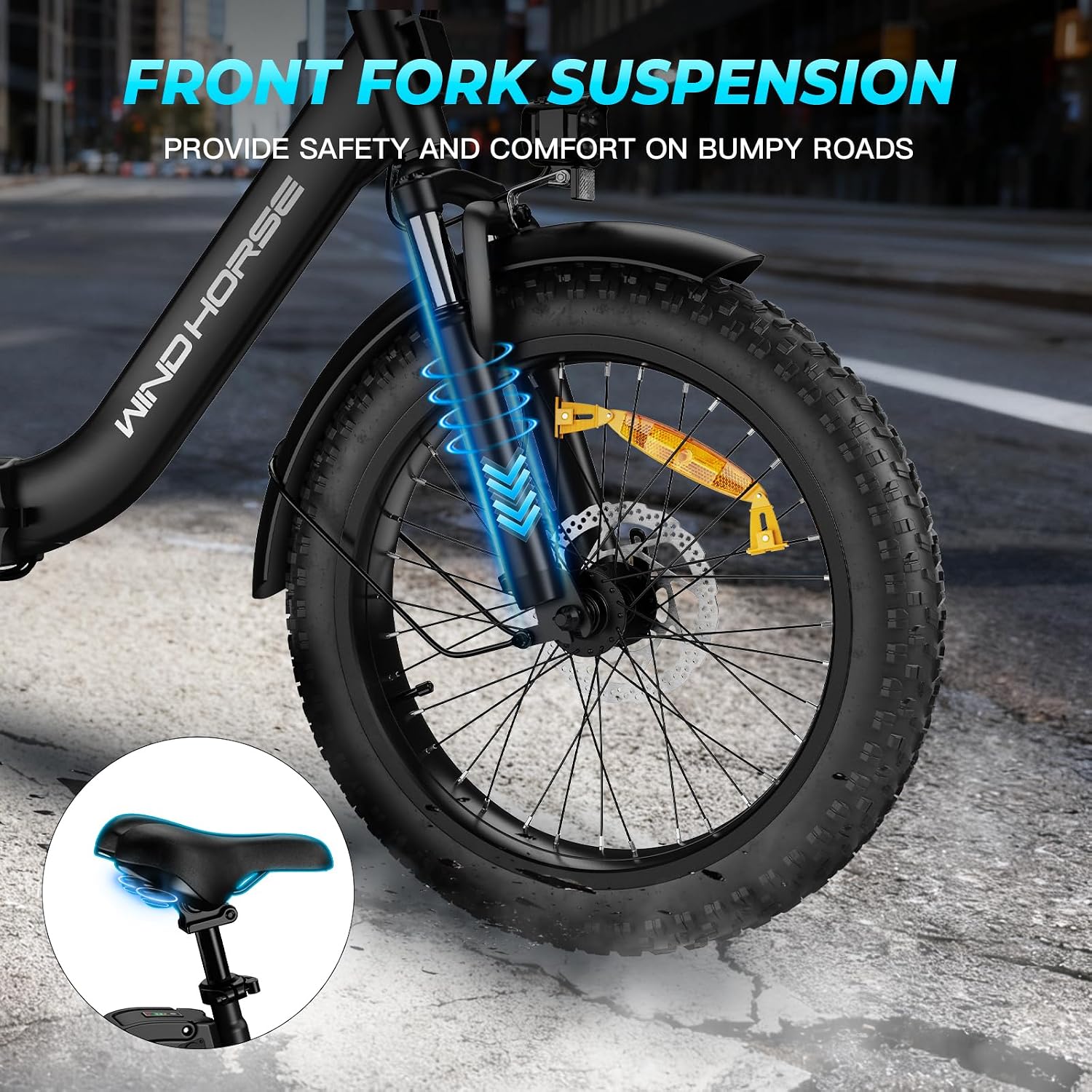 WINDHORSE 20' Folding Electric Bike, 983W Peak Motor, 20MPH, 40–70 Miles, 48V 748.8Wh Removable UL Battery, Front Suspension, Fat Tire E-Bike for Commuting, Beach, All -Terrain | Adults & Teens