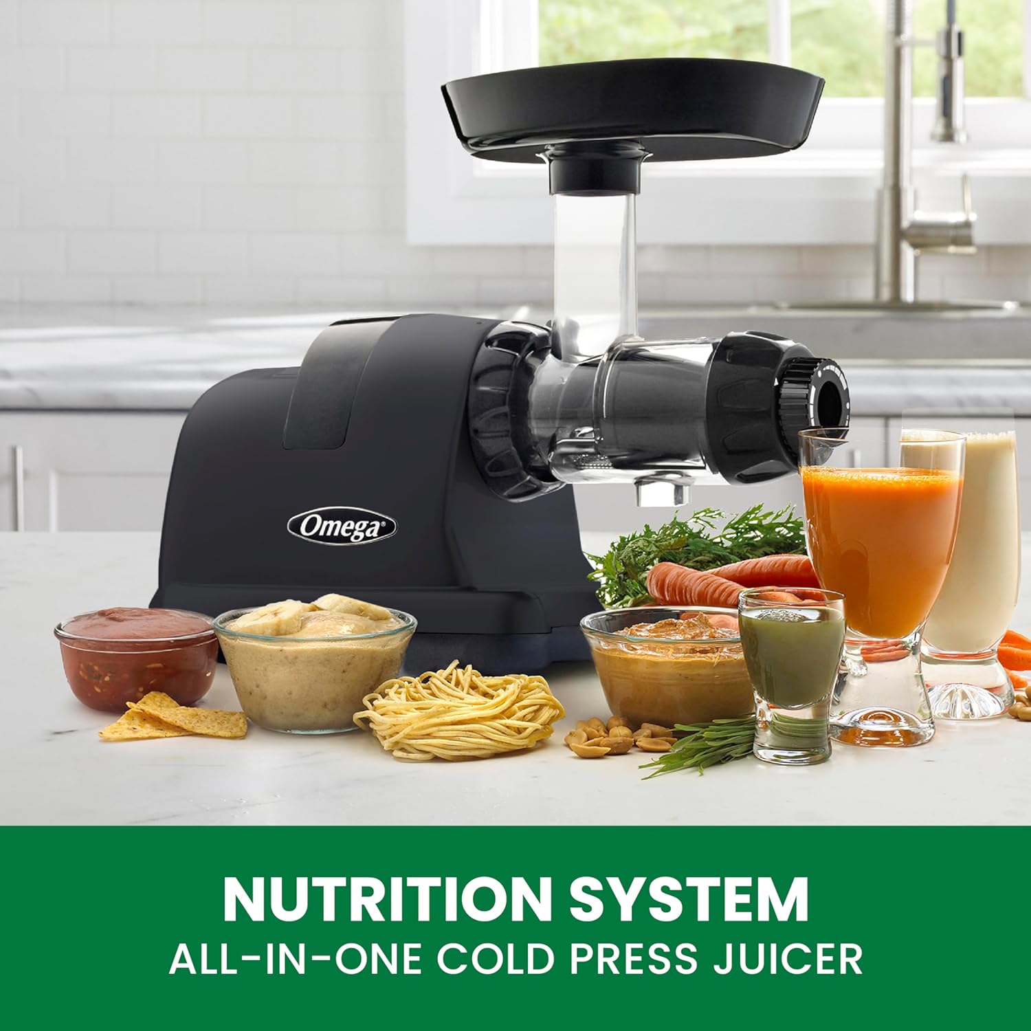 Omega Cold Press Juicer Machine, All-in-One Nutrition System for Vegetable and Fruit Juice, Nut Butter, Baby Food, Pasta and Sorbets, Triple-Stage 80-RPM Slow Masticating Juicer, 200-Watts, Black