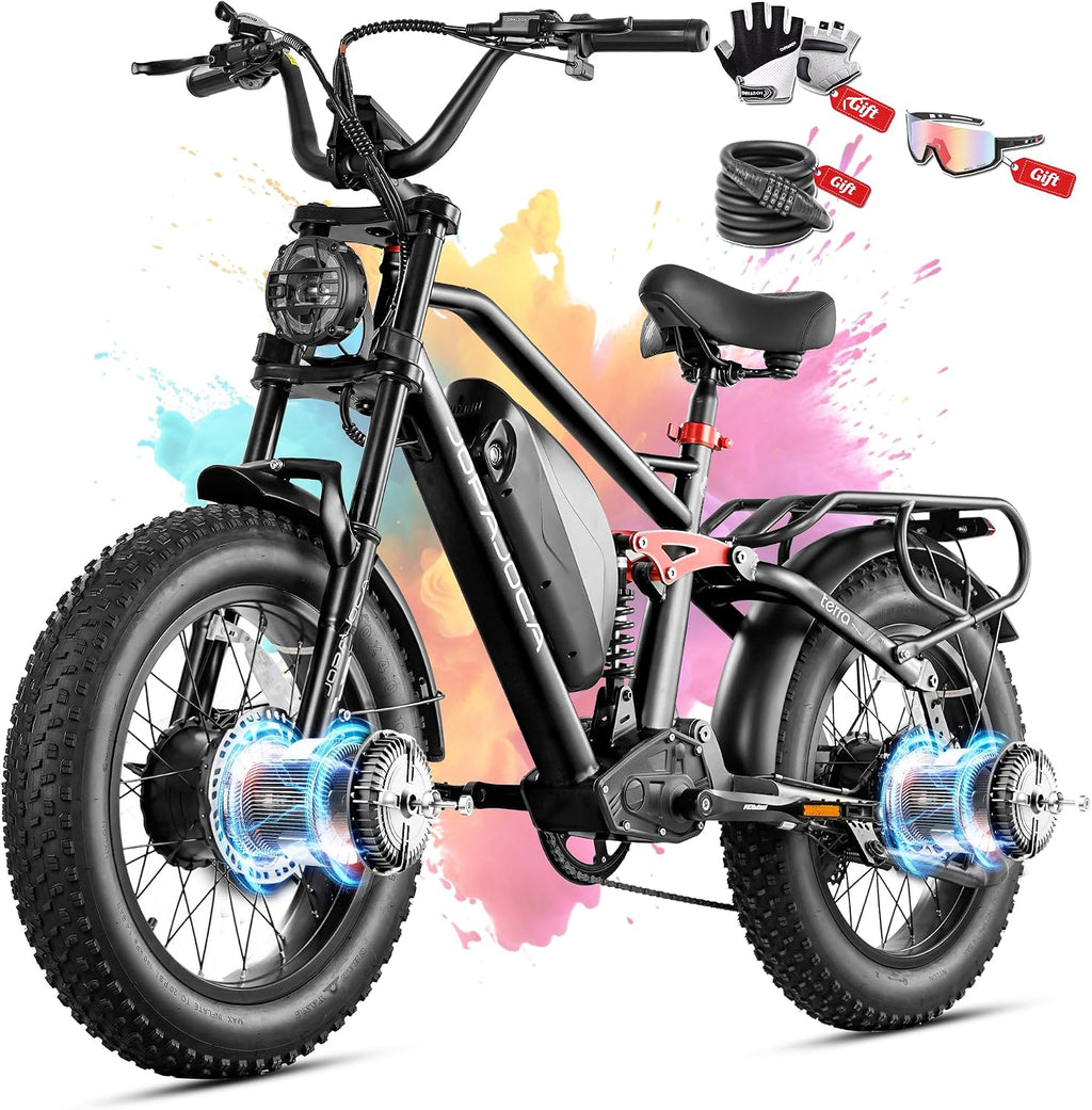 eAhora Terra/Luna 2 Dual Motor 33-31Mph Electric Bike for Adults 3000W/1500W Ebike with Removable 48V 20Ah/15Ah Battery 20'' * 4.0 Fat Tire All Terrain Ebikes, SHM 7-Speed Gear Electric Bicycle
