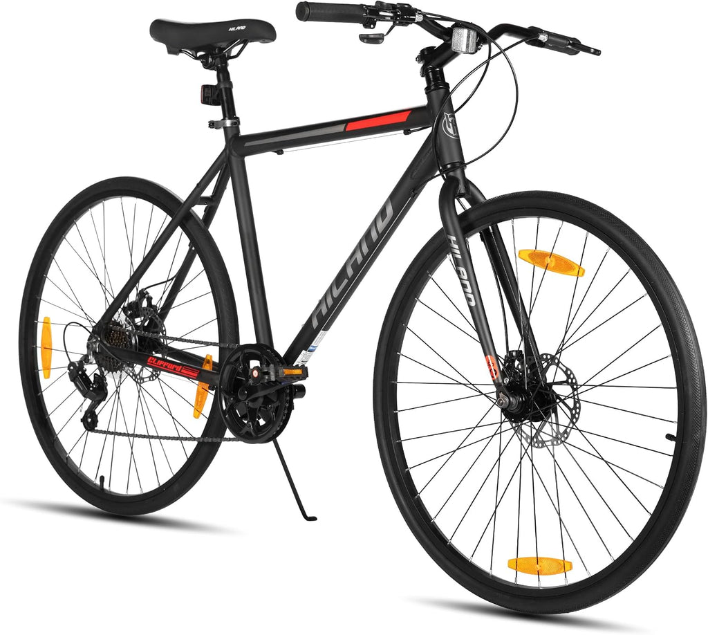 HILAND 700C Road Hybrid Bike, 7 speeds Bikes Urban City Commuter Bicycle with Disc Brake for Men Women Adult Comfortable Bicycle