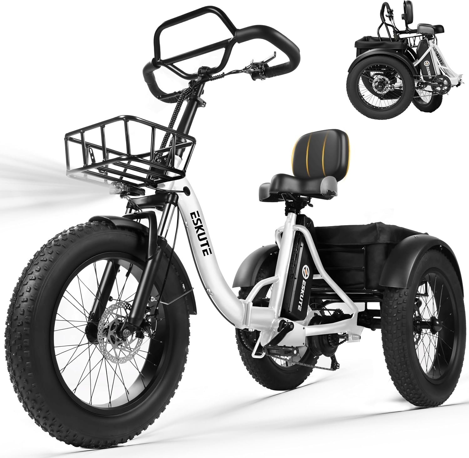 ESKUTE T300 Pro Electric Trike for Adults, 998.4Wh Long-Range Battery, 1200W Peak Motor, 20'x4.0' Fat Tires, Foldable 3-Wheel Butterfly Handlebar E-Bike with Storage Bags