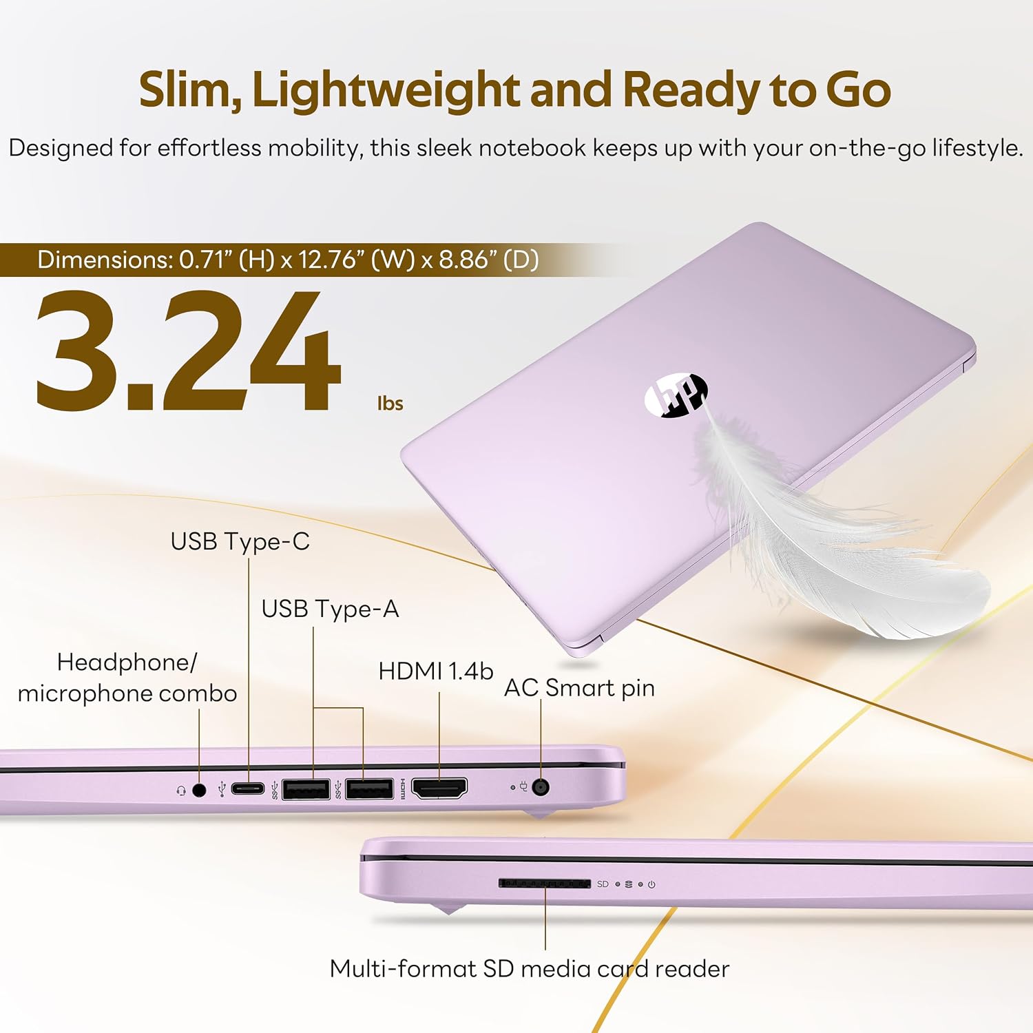 HP Flagship 14' HD Student&Business Laptop with AI Copilot, 13th Gen Intel 4-Core, 4GB RAM, 1.12TB Storage (128GB UFS + 1TB Docking Station), 1 Year Office 365, Wi-Fi 6, Win 11 S, Lavender Purple