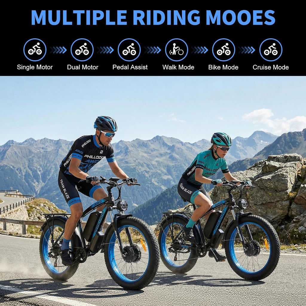 5000w Dual Motor E-Bike 60V Electric Bike for Adults,45 MiIe P-Hour Full Suspension Hydraulic Disc Brakes EBike,26/24x4 Fat Tires Mountain Bikes for All Terrain Snow/Sand