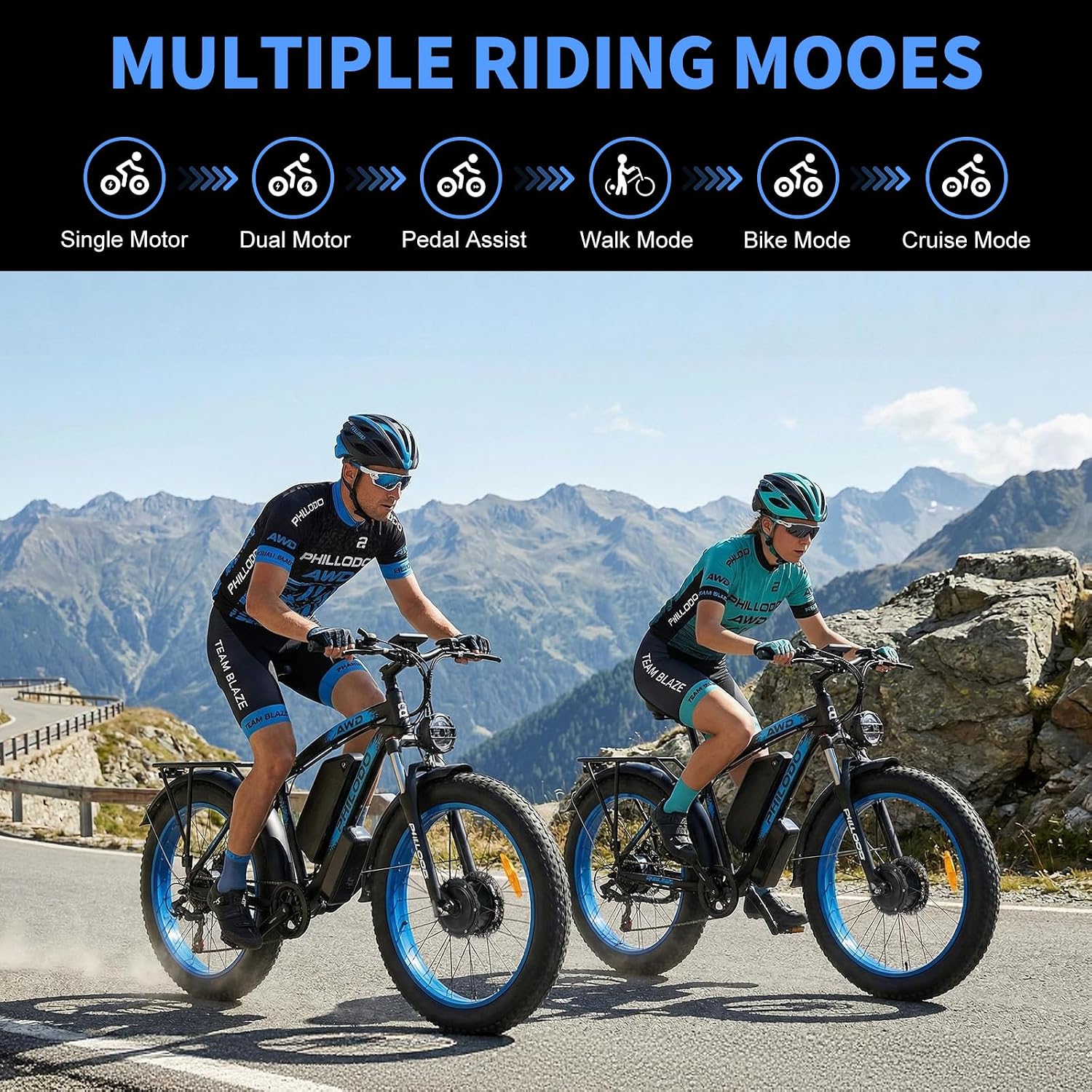5000w Dual Motor E-Bike 60V Electric Bike for Adults,45 MiIe P-Hour Full Suspension Hydraulic Disc Brakes EBike,26/24x4 Fat Tires Mountain Bikes for All Terrain Snow/Sand