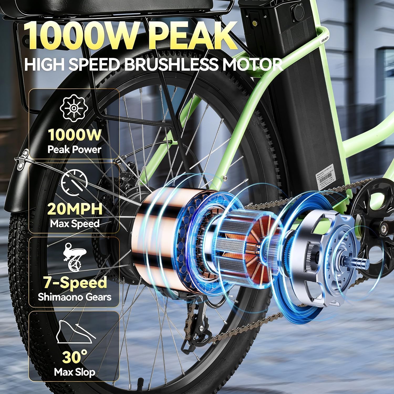ZNH Electric Bike for Adults with 1000W Motor & 624/940.8 Wh Built-in Removable Battery, 70Miles 25 MPH Step Thru Electric Bicycle, 24'/26' Commuter E Bikes with 7-Speed, UL 2849 Certified