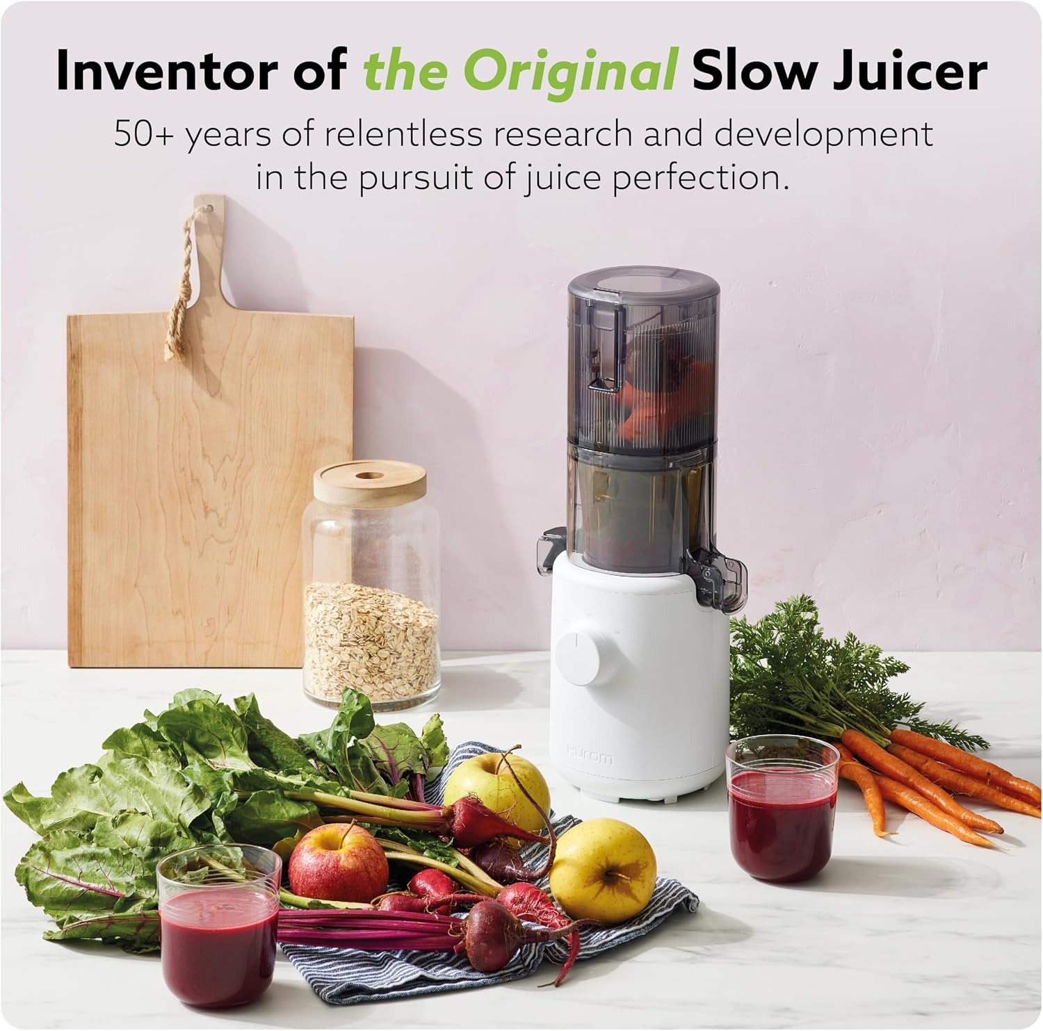 Hurom H310 Easy Clean Slow Juicer, White | Compact | Quiet Motor | Hopper Fits Whole Produce | Scrub Free | Easy Assembly | Cold Press Masticating Juicer