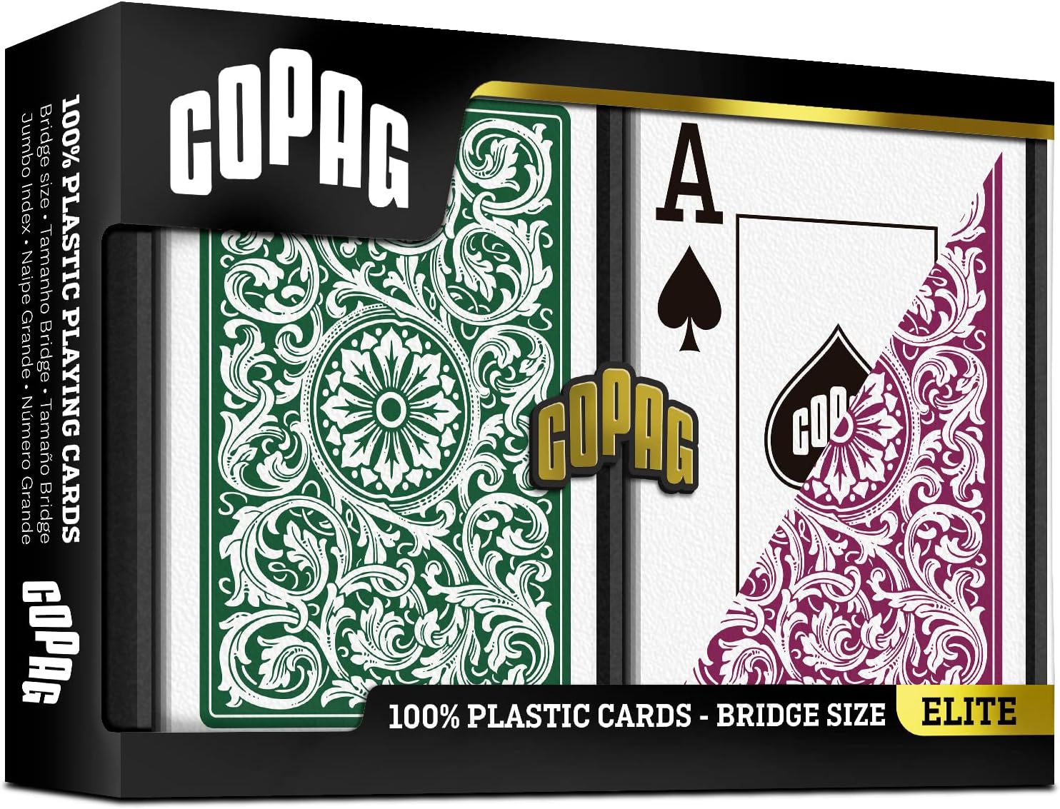 Copag 1546 Design 100% Plastic Playing Cards, Bridge Size (Narrow) Green/Burgundy (Jumbo Index, 6 Sets)