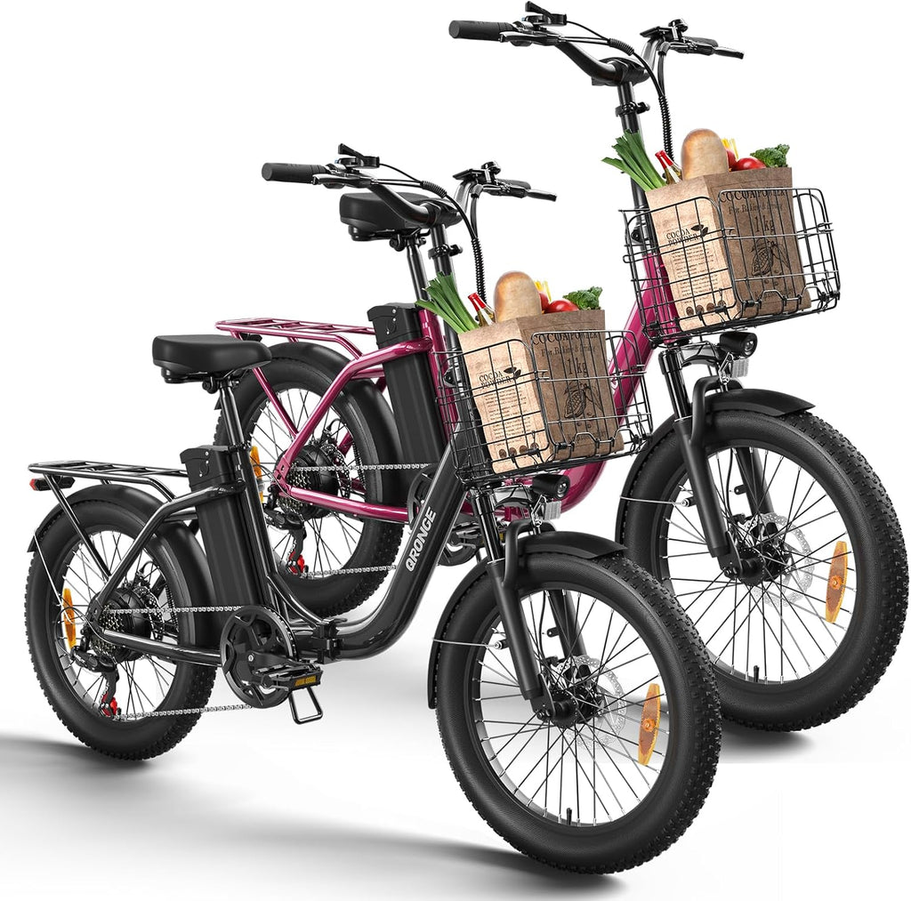 QRONGE Electric Bike, 1000W Peak Folding Electric Bike, 486Wh 70 Miles Range Ebike, 20' Step-Thru Bicycle with Front Basket, Waterproof Removable Battery, 7 Speed, 25 MPH Max