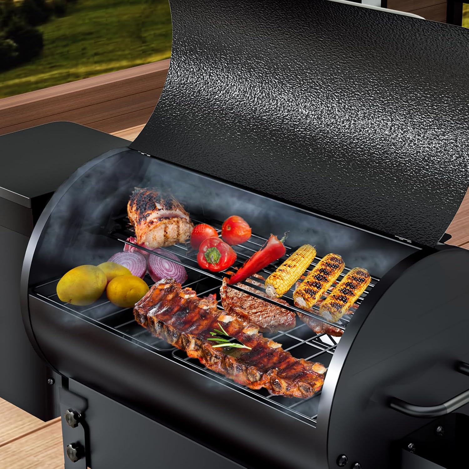 KingChii Portable Electric Wood Pellet Grill & Smoker with Foldable Legs, 456 SQ.IN Grill Capacity, 18LB Hopper, with PID Temperature Control (180-425°F) for Backyard Camping Bake and Roast