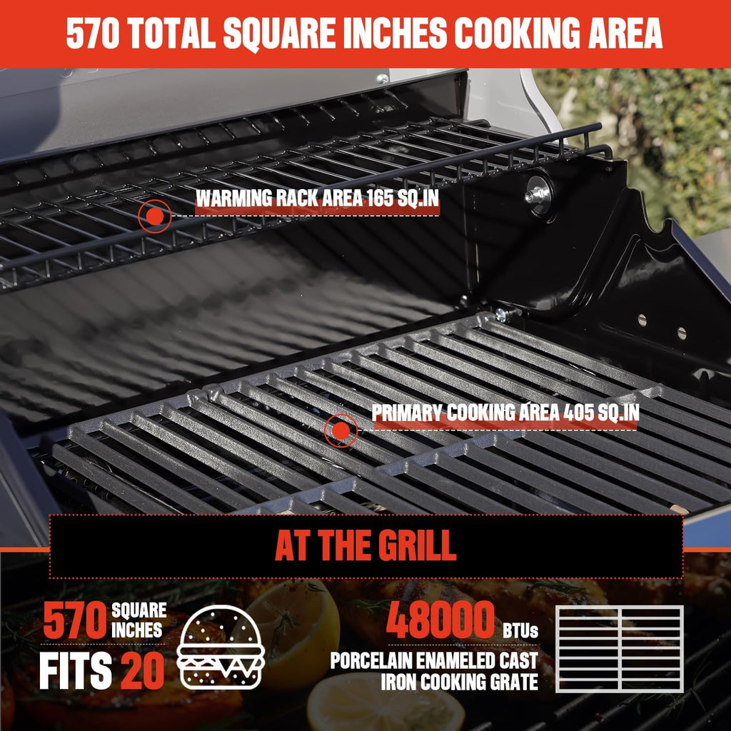 Monument Grills Mesa Series, 3+1 Outdoor Barbecue Stainless Steel Propane Gas Grill, 3 Burners & 1 Side Burner 48,000 BTU Patio Garden Grill with Knob Controls, Mesa305