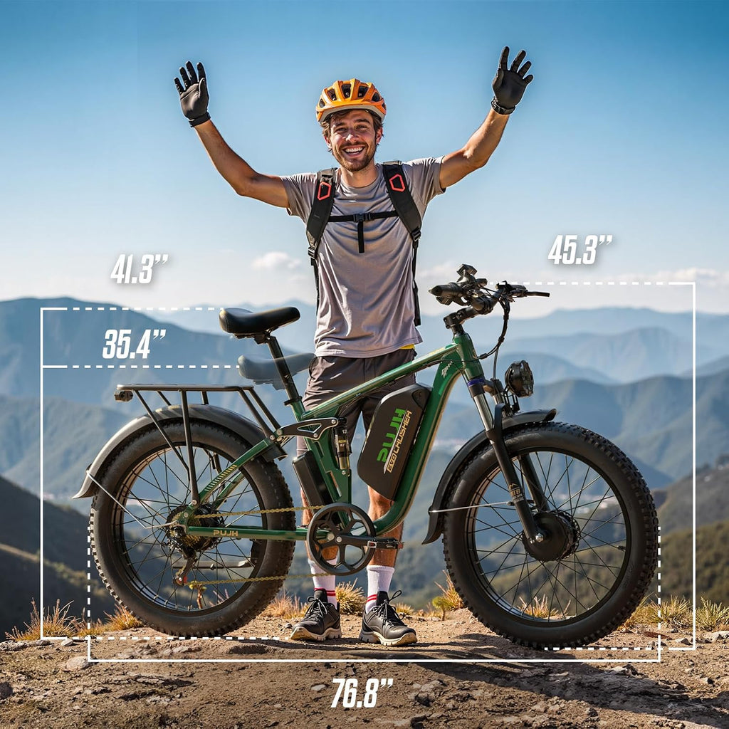 6000W Dual Motors Electric Bike for Adults,60V 20Ah 26' Fat Tire Ebike,50 mph up to 100 Miles Full Suspension Class 3 Electric Bicycle for Snow Off Road Mountain Hunting Commuter
