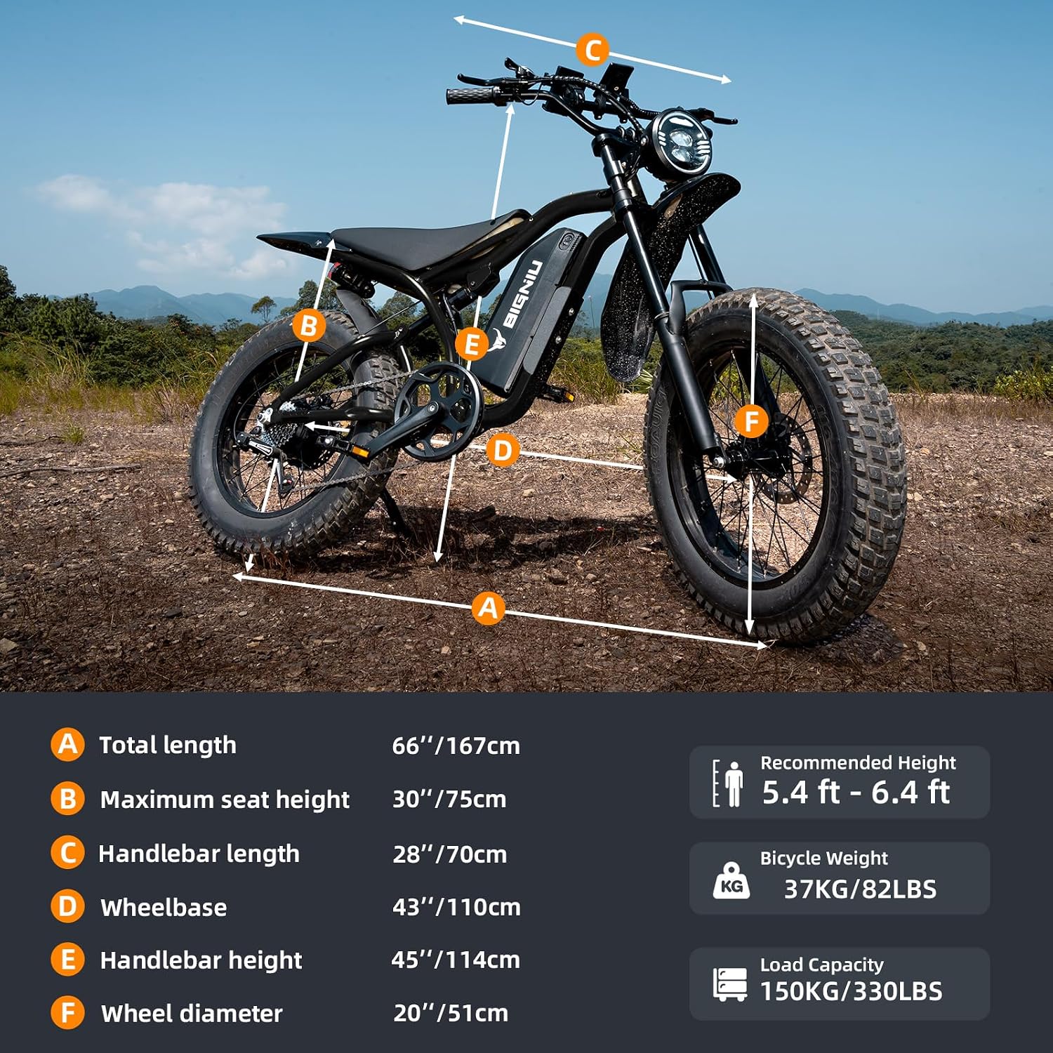 BIGNIU Electric Bike for Adults – 20' Fat Tire, Peak 1200W Motor, 48V 15A Battery, 7-Speed, Dual Disc Brakes for Off-Road and City Riding BG-S