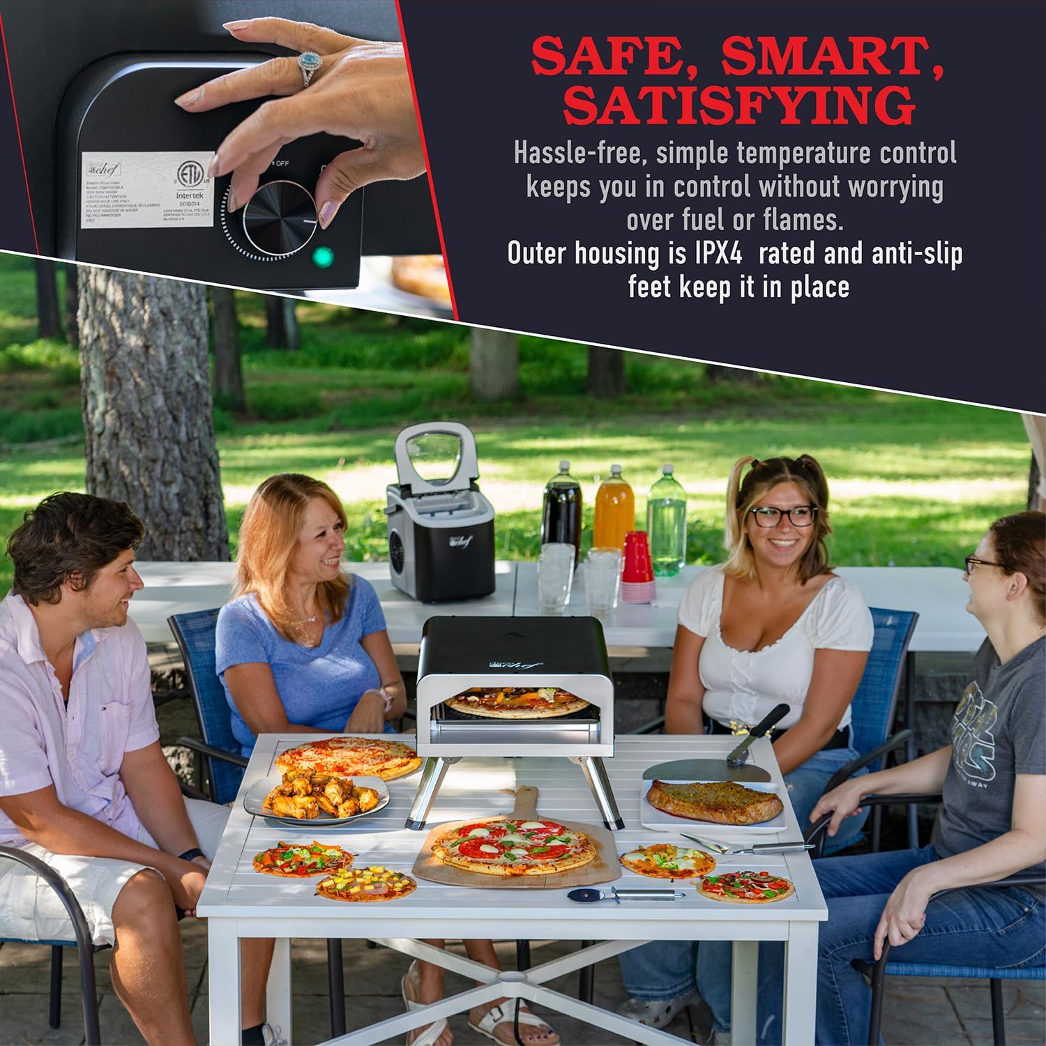 Deco Chef Electric Pizza Oven, 12-Inch Ceramic Stone and Grill, 1800W, Bakes up to 750 Degrees for Countertop Artisan Style Pizza, 13' Double Wall Stainless Steel, Indoor & Portable Outdoor Pizza Oven